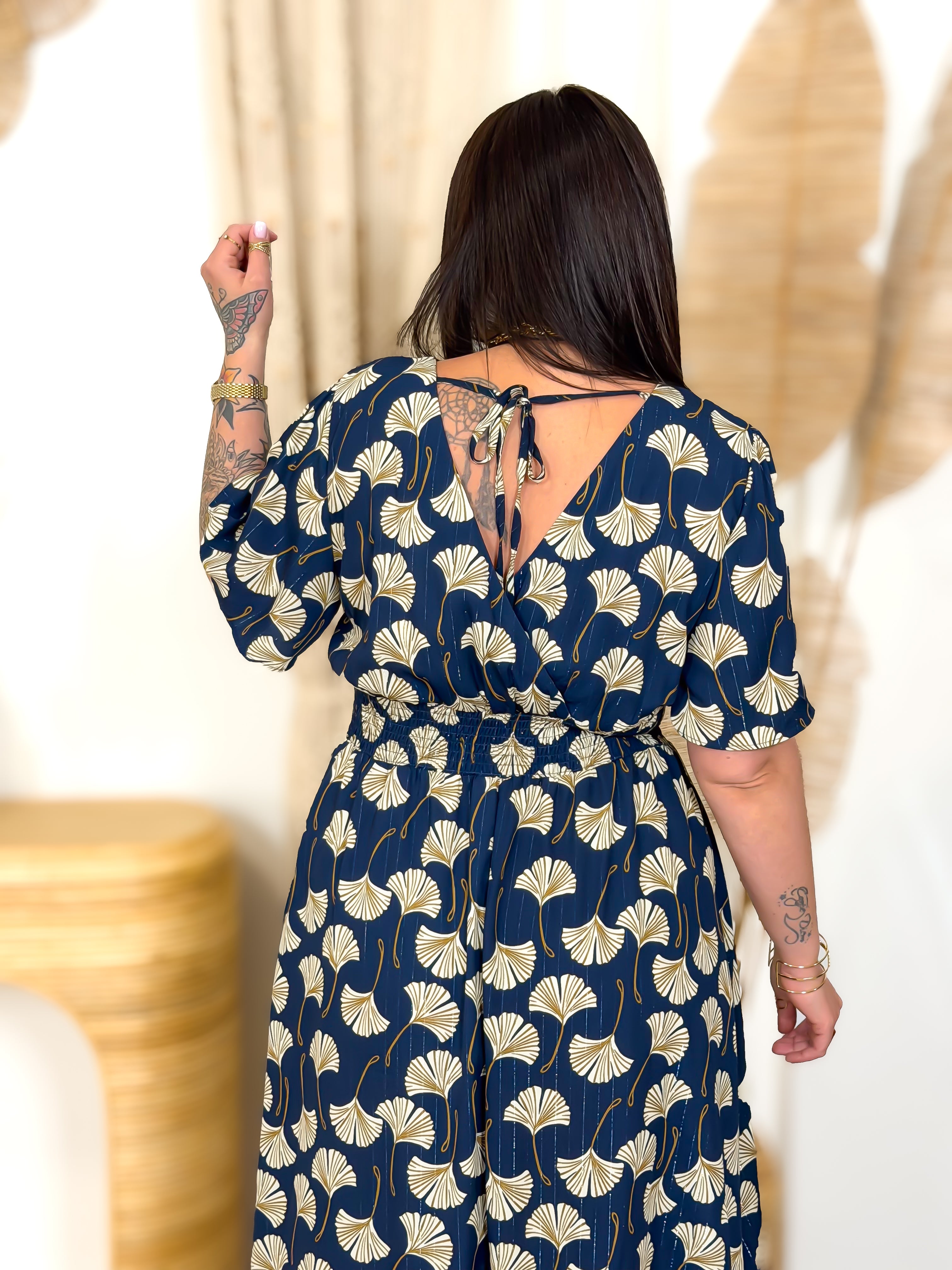 Robe Longue - Judy - Bleu Marine & Beige