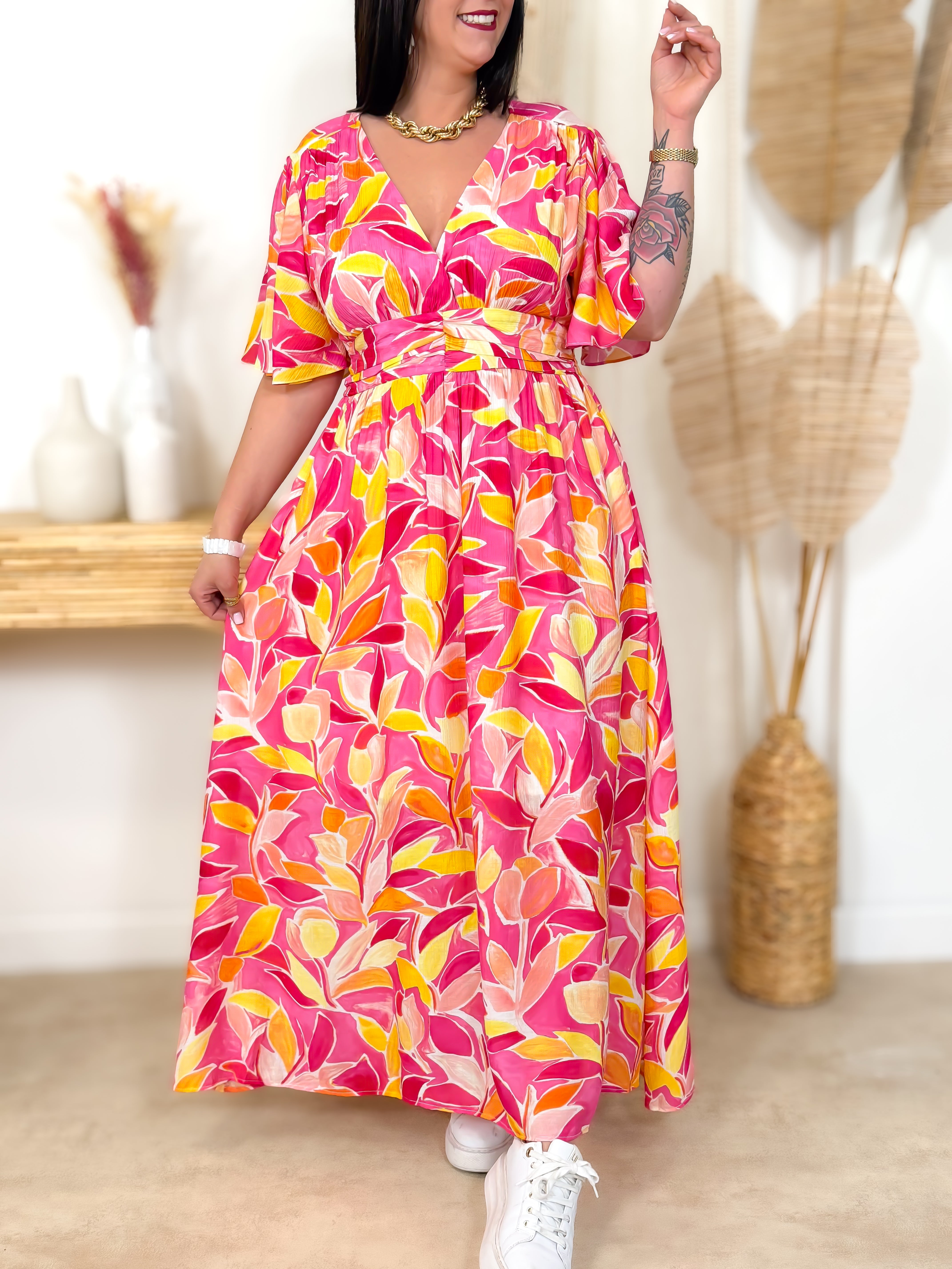 Robe Longue - Omira - Fuchsia & Jaune