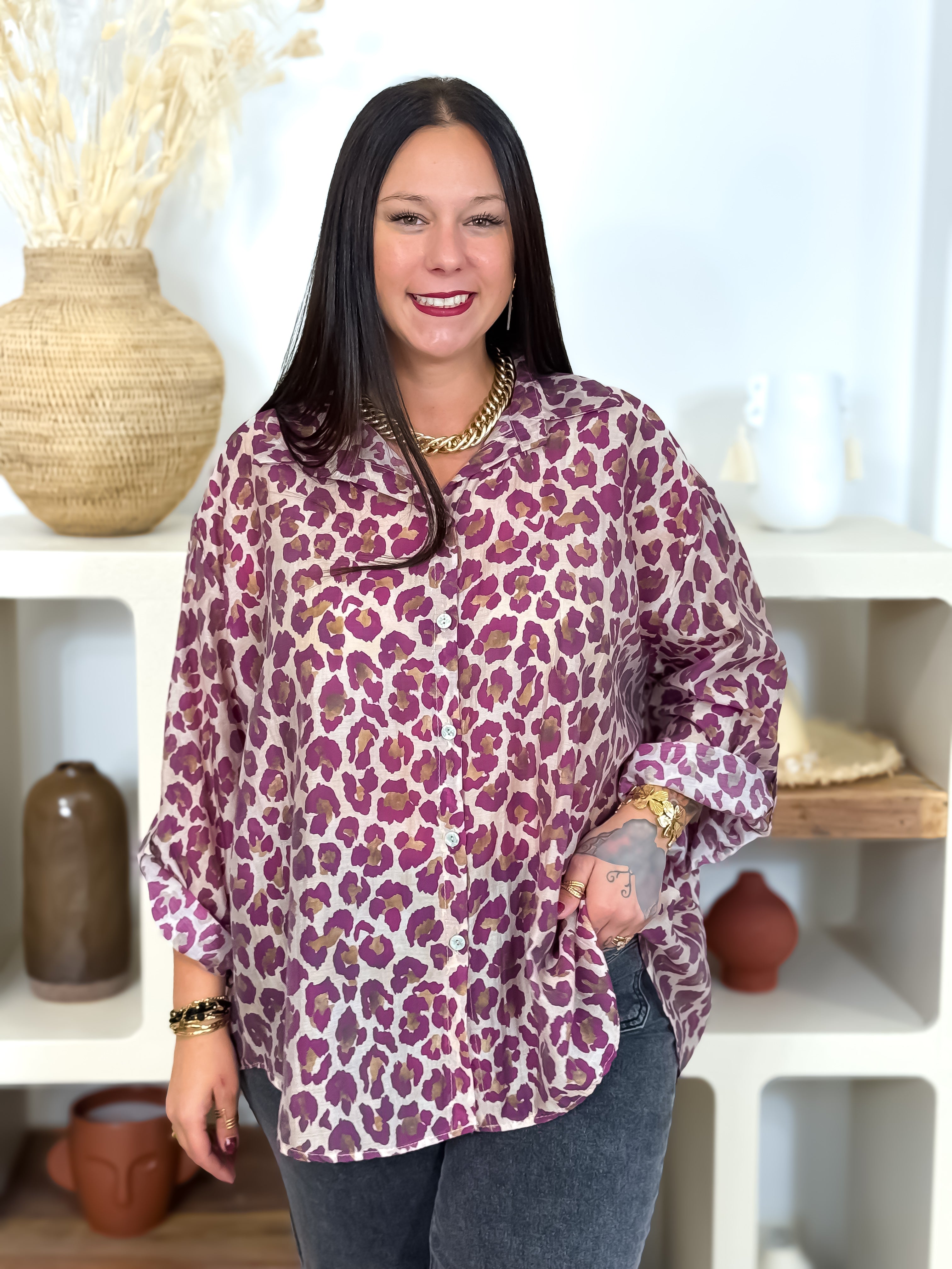 Chemise - Mangata - Beige & Magenta