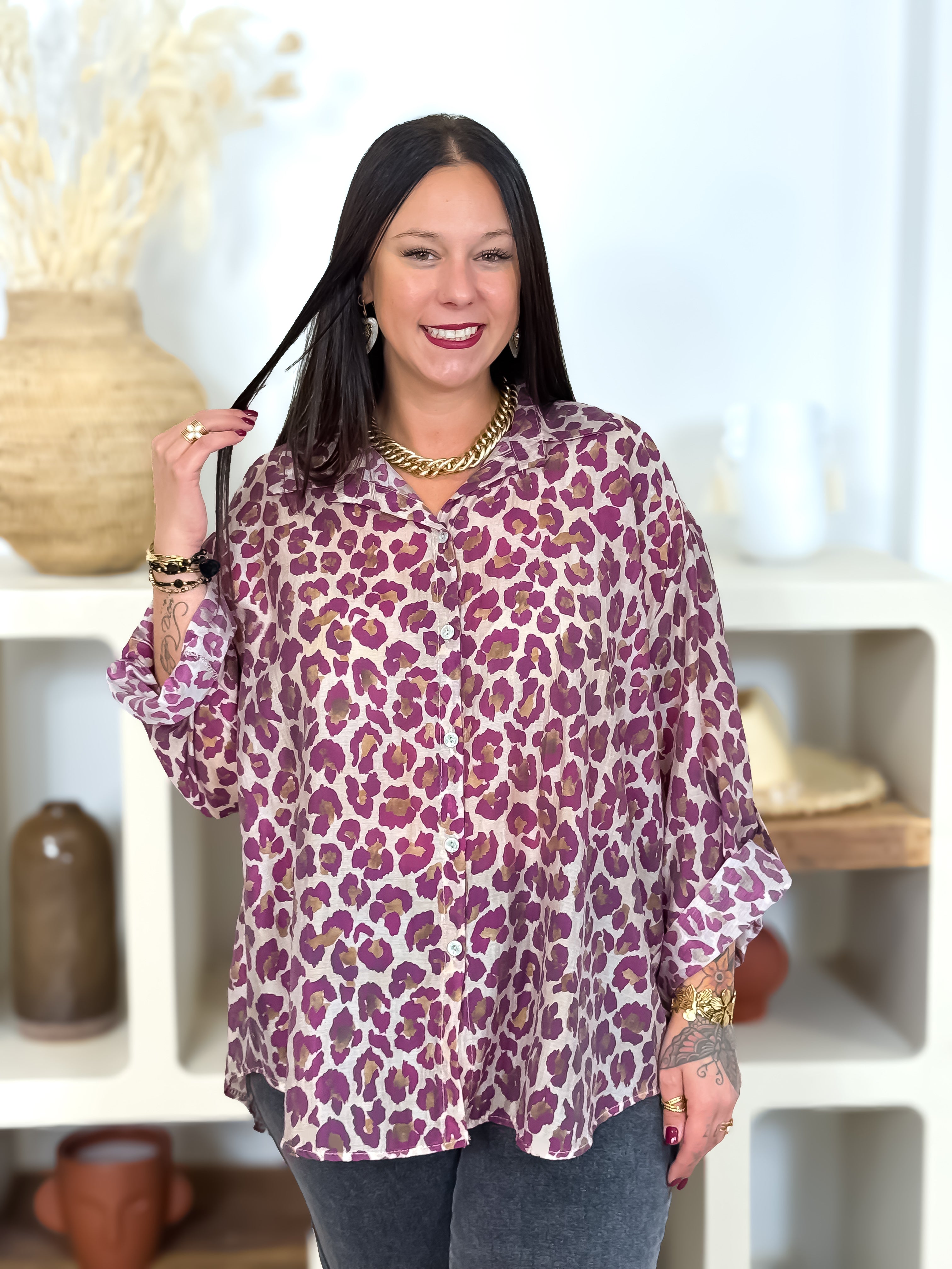Chemise - Mangata - Beige & Magenta