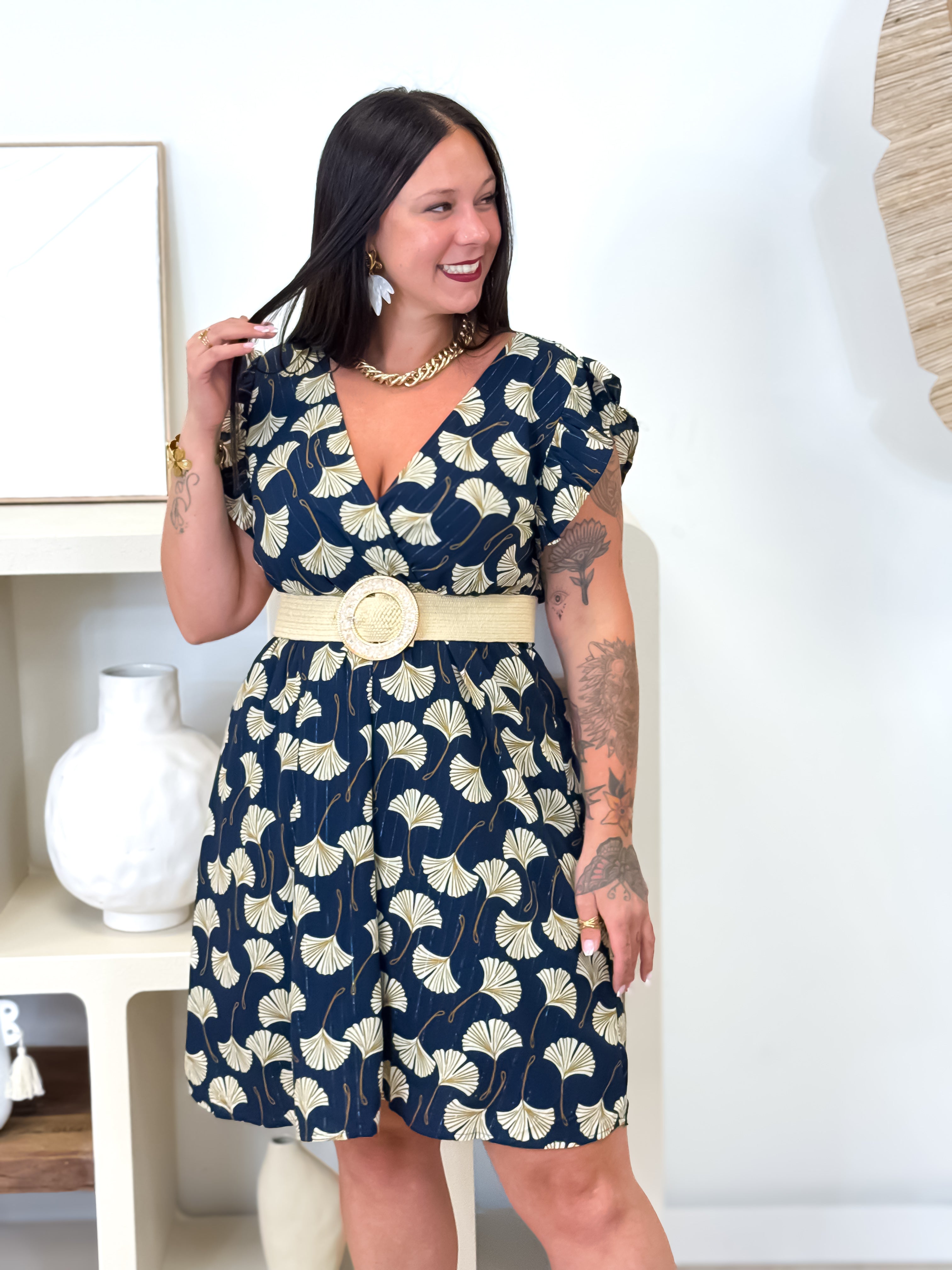 Robe - Noéllie - Bleu Marine & Camel