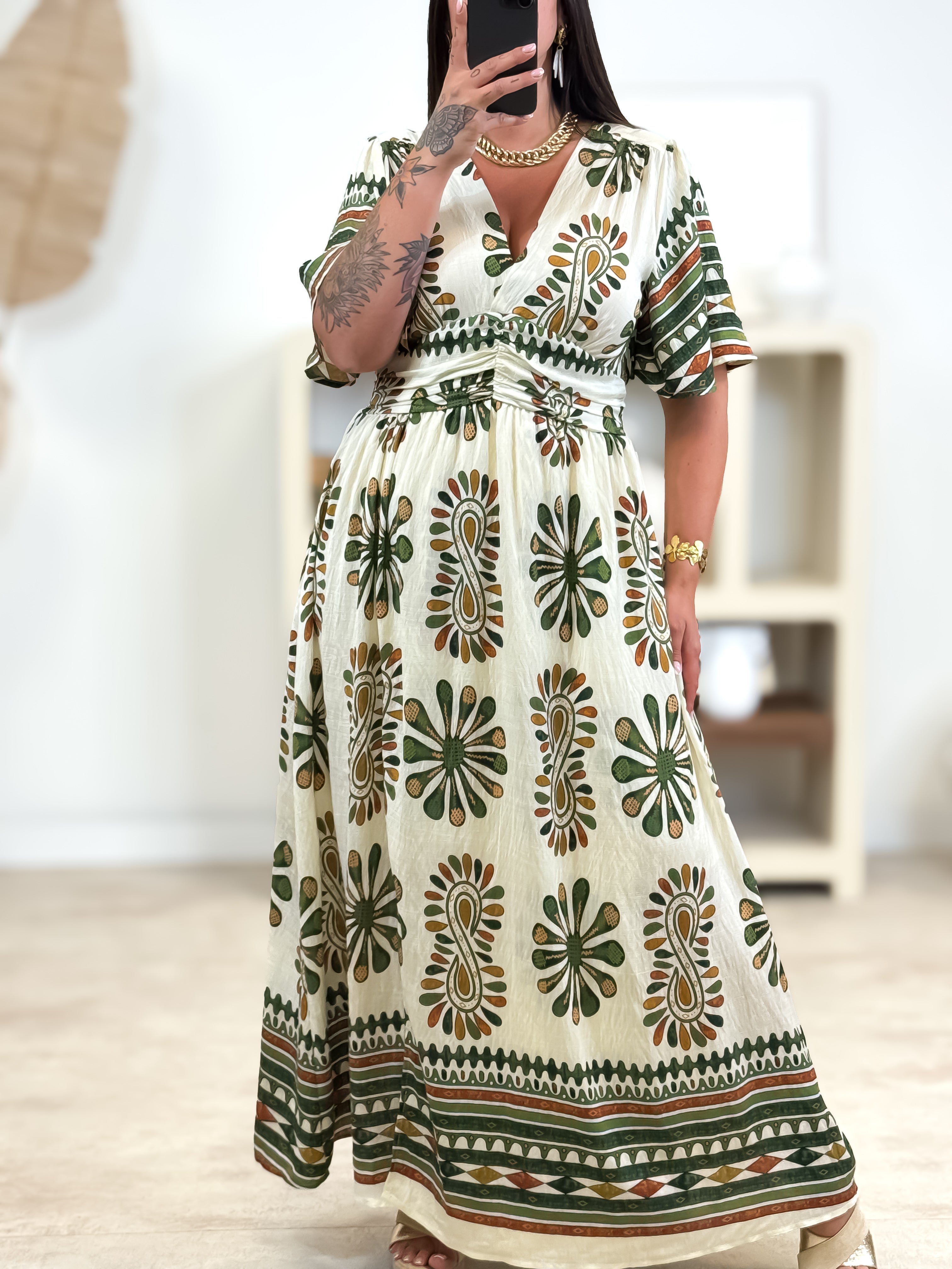 Robe - Ava - Beige & Kaki