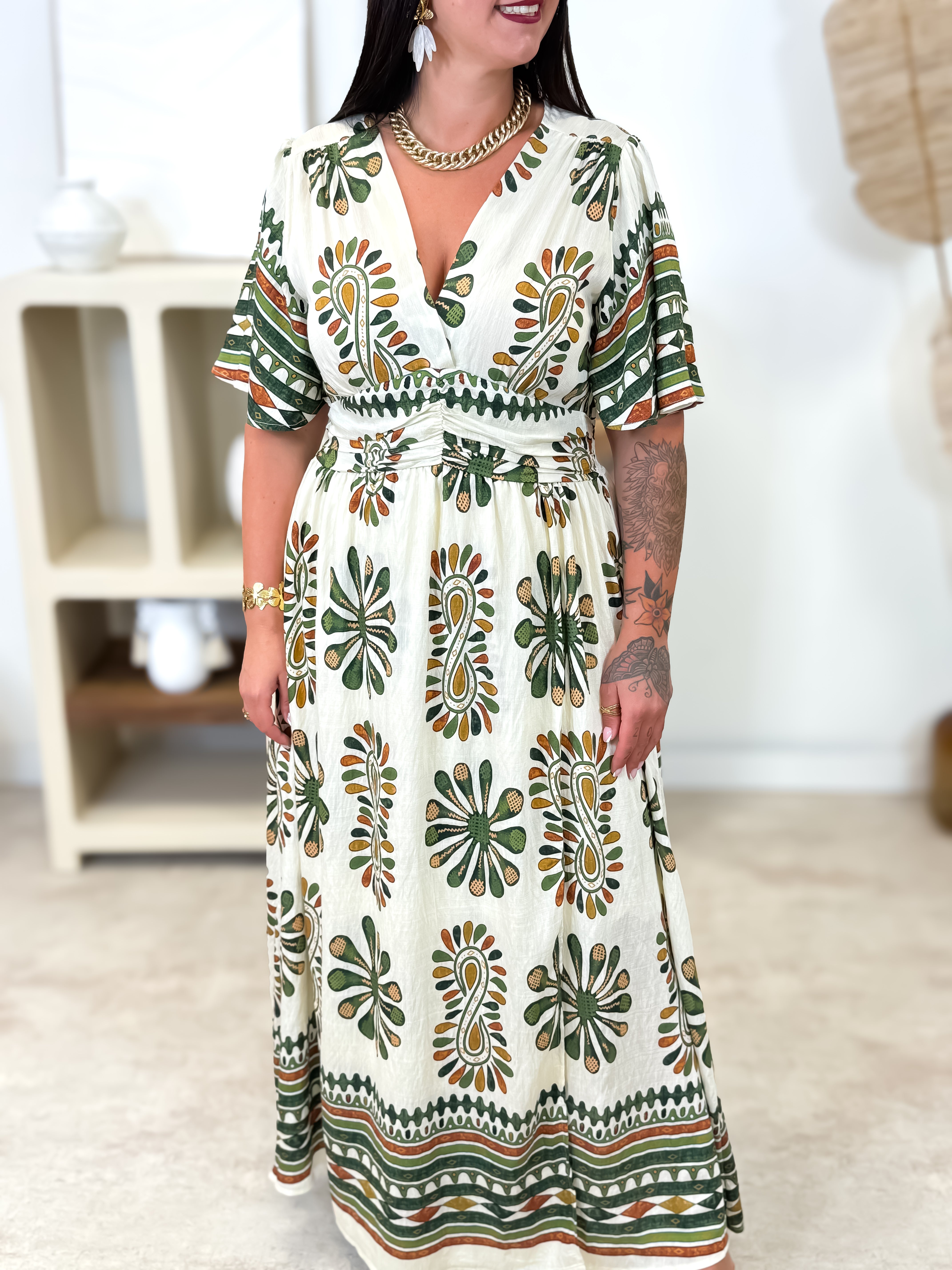 Robe - Ava - Beige & Kaki