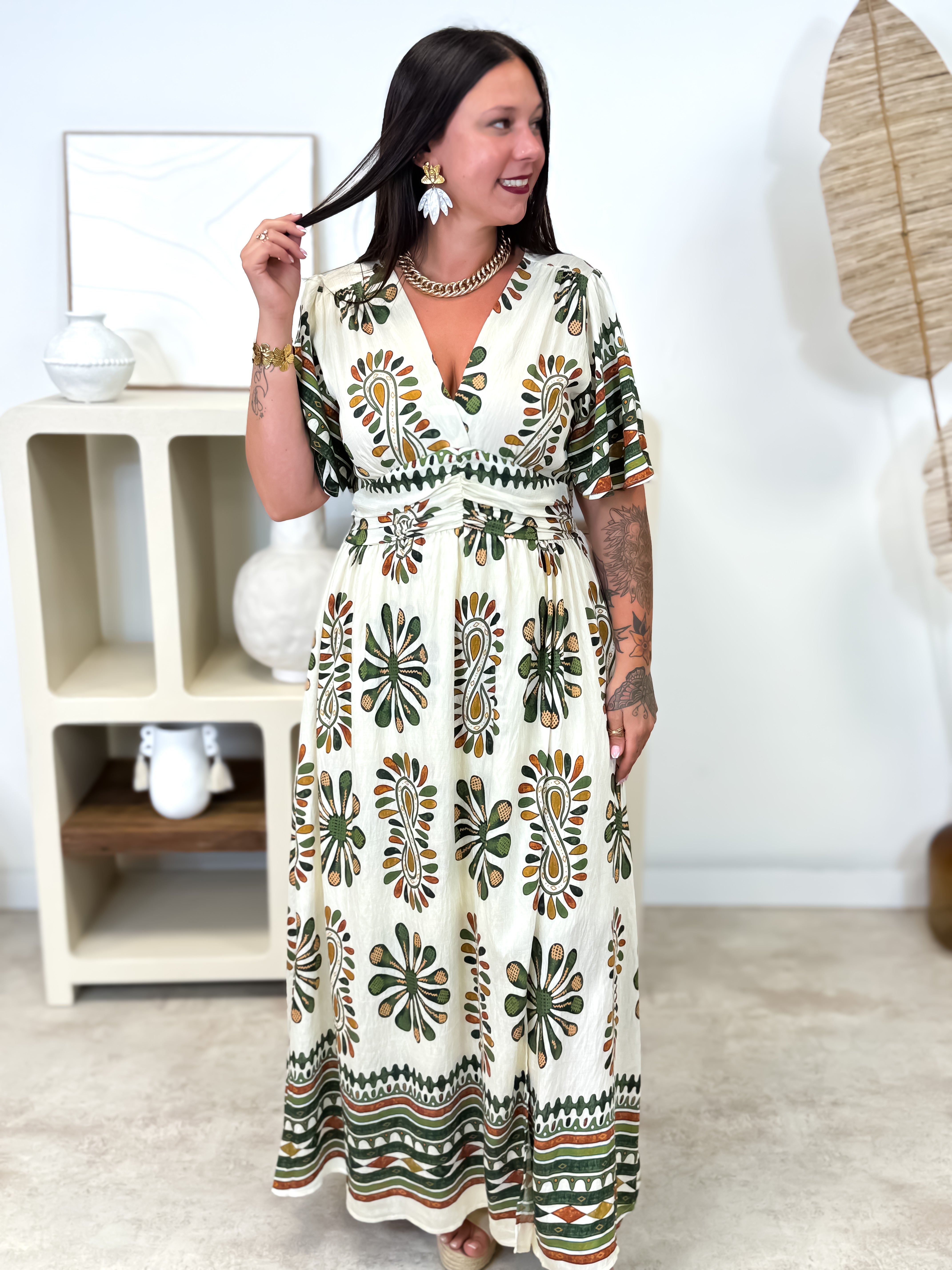 Robe - Ava - Beige & Kaki