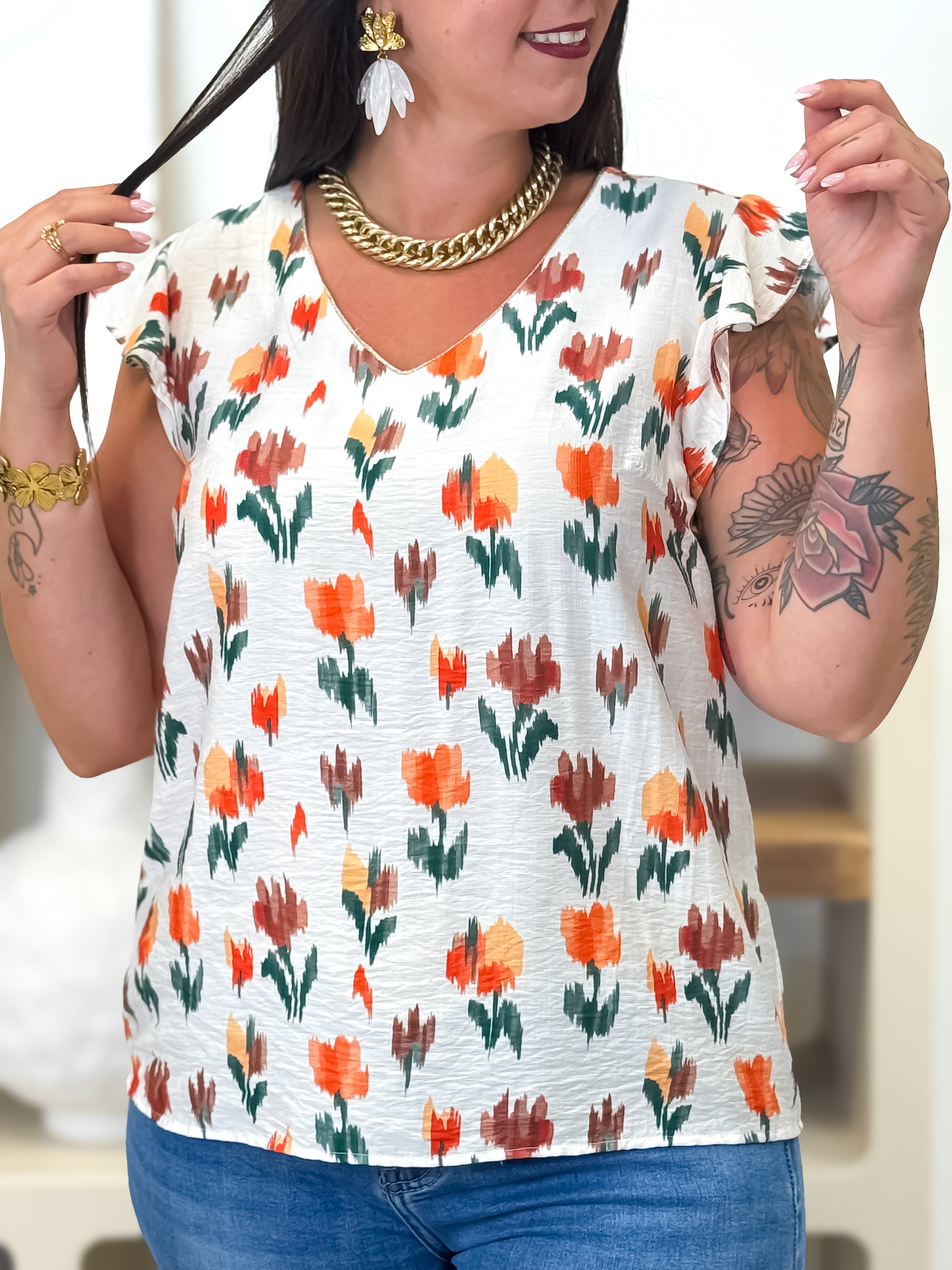 Blouse - Aprille - Kaki & Orange