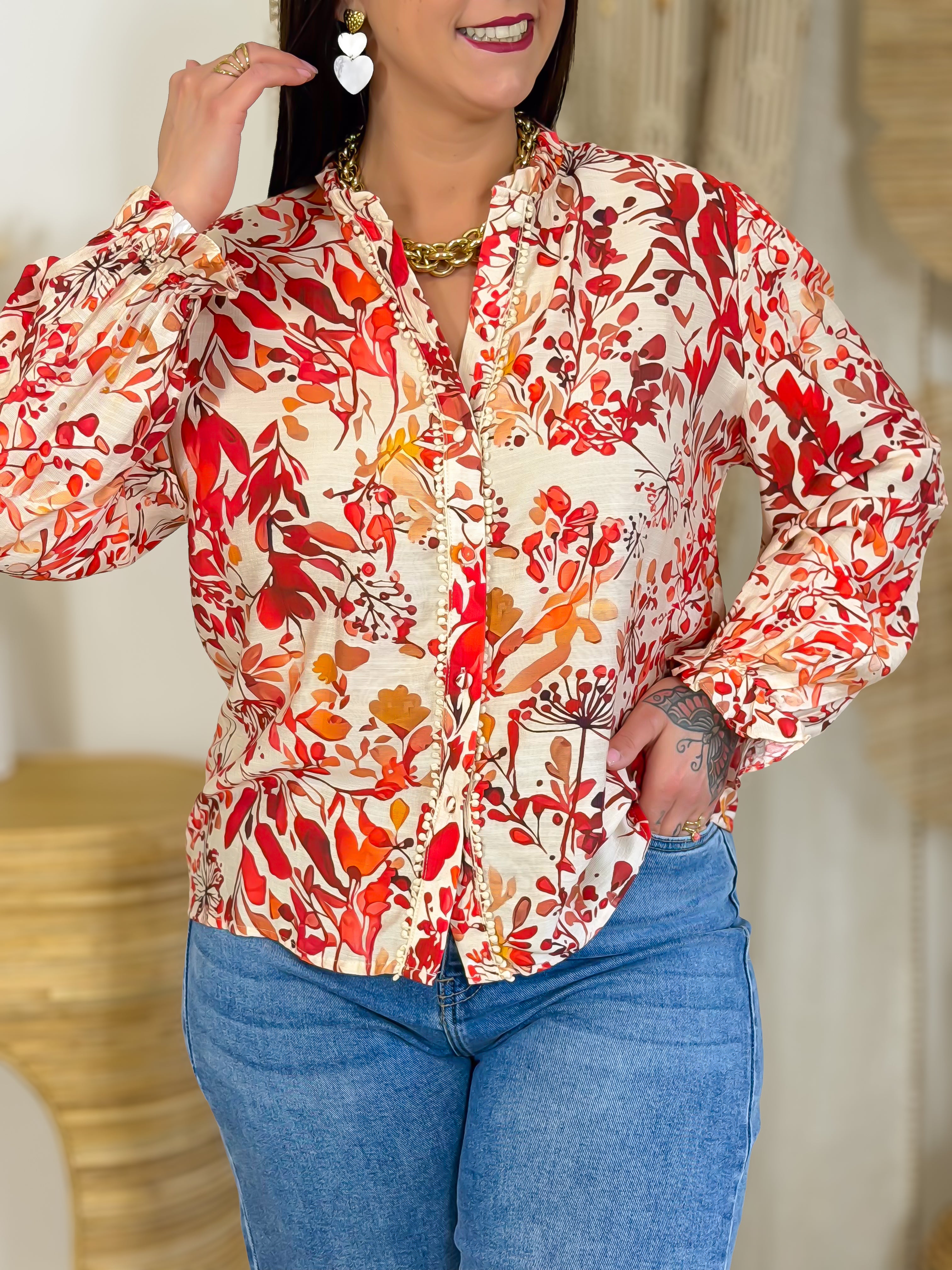 Chemisier - Delyanna - Beige & Rouge