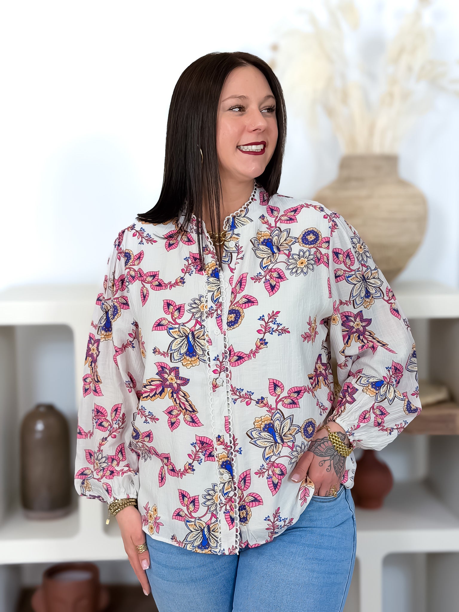 Chemisier - Lisa - Rose & Blanc