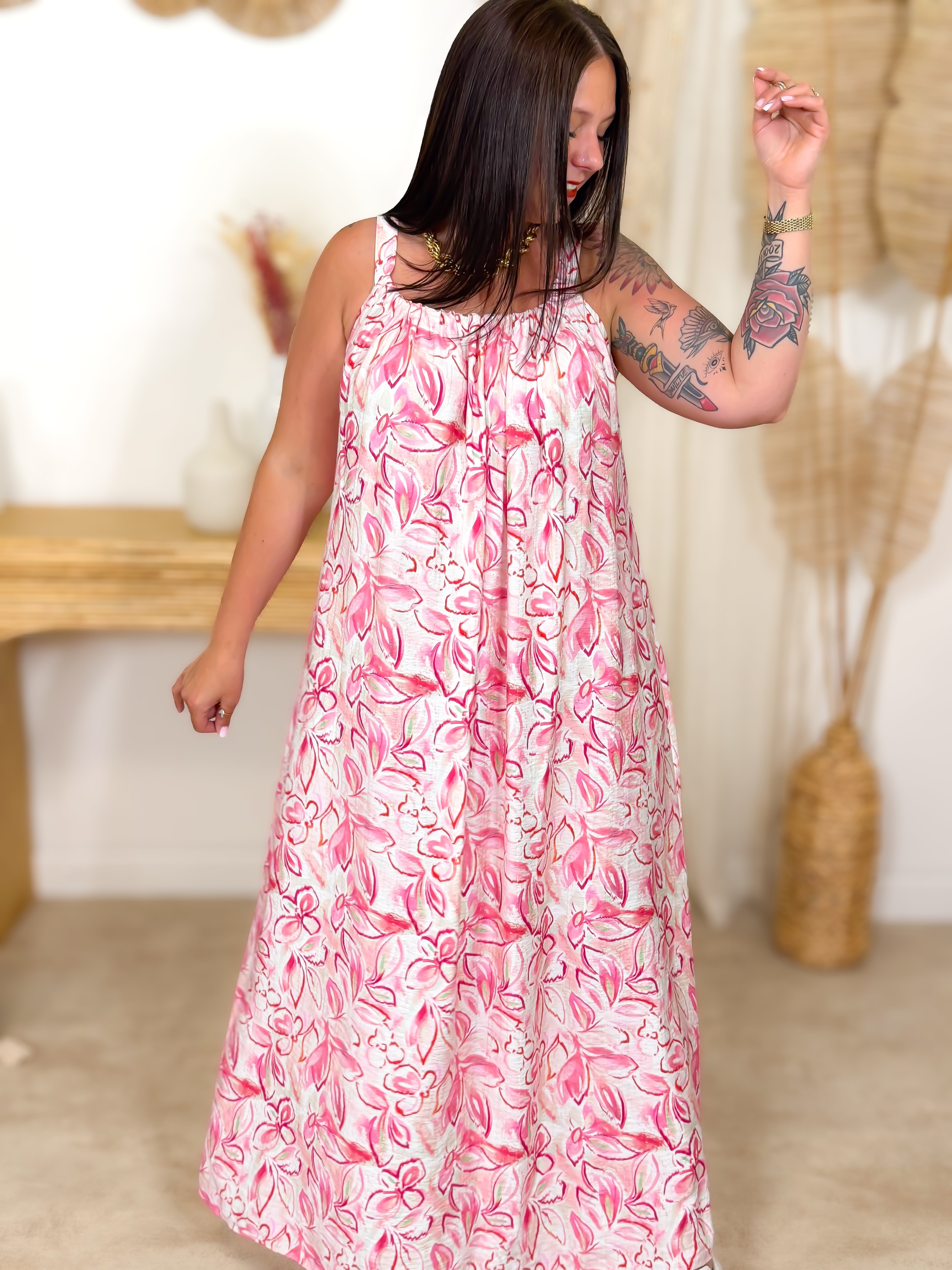 Robe Longue - Camellia - Rose & Blanc