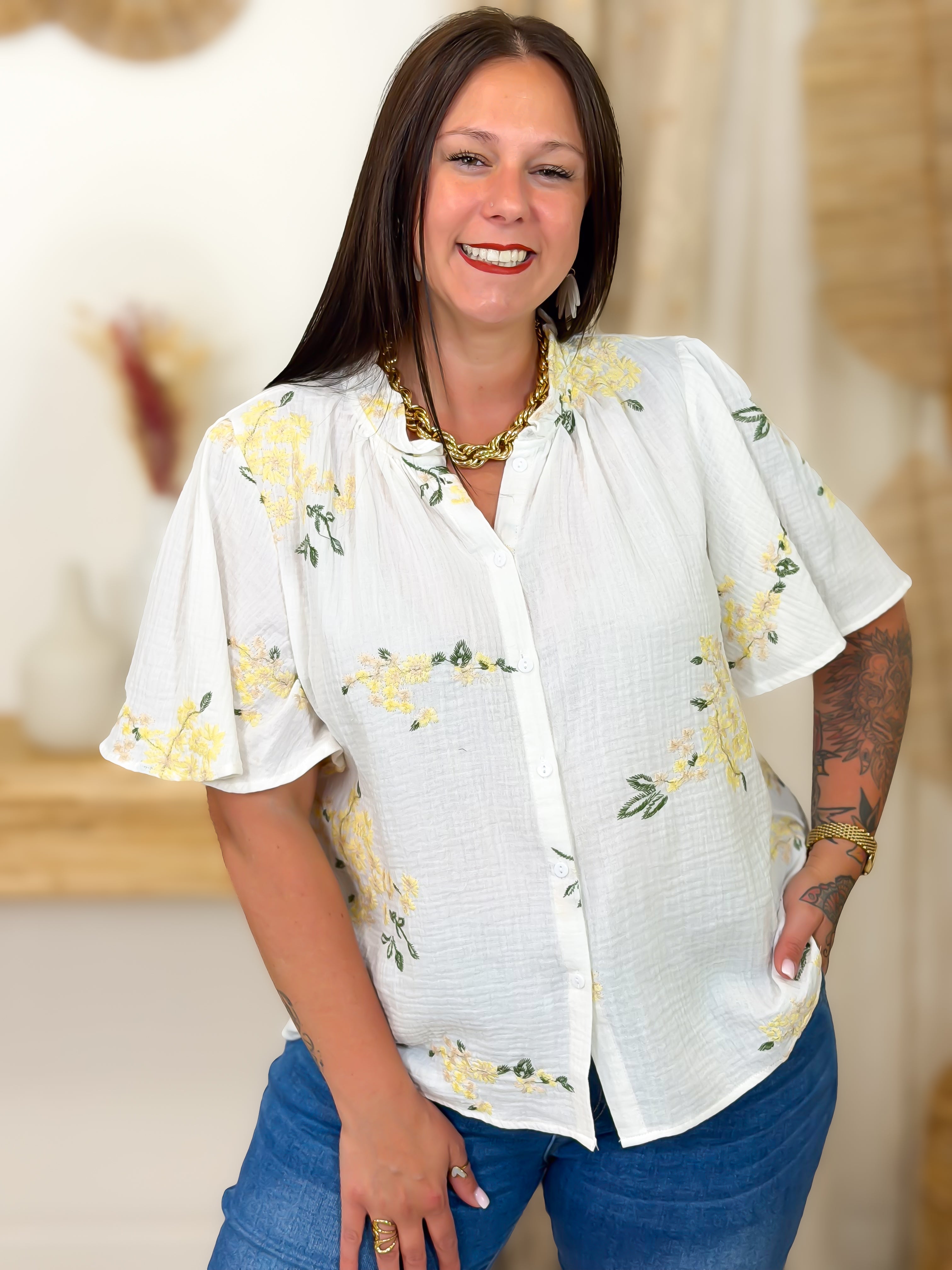 Blouse - Nelle - Blanc & Jaune