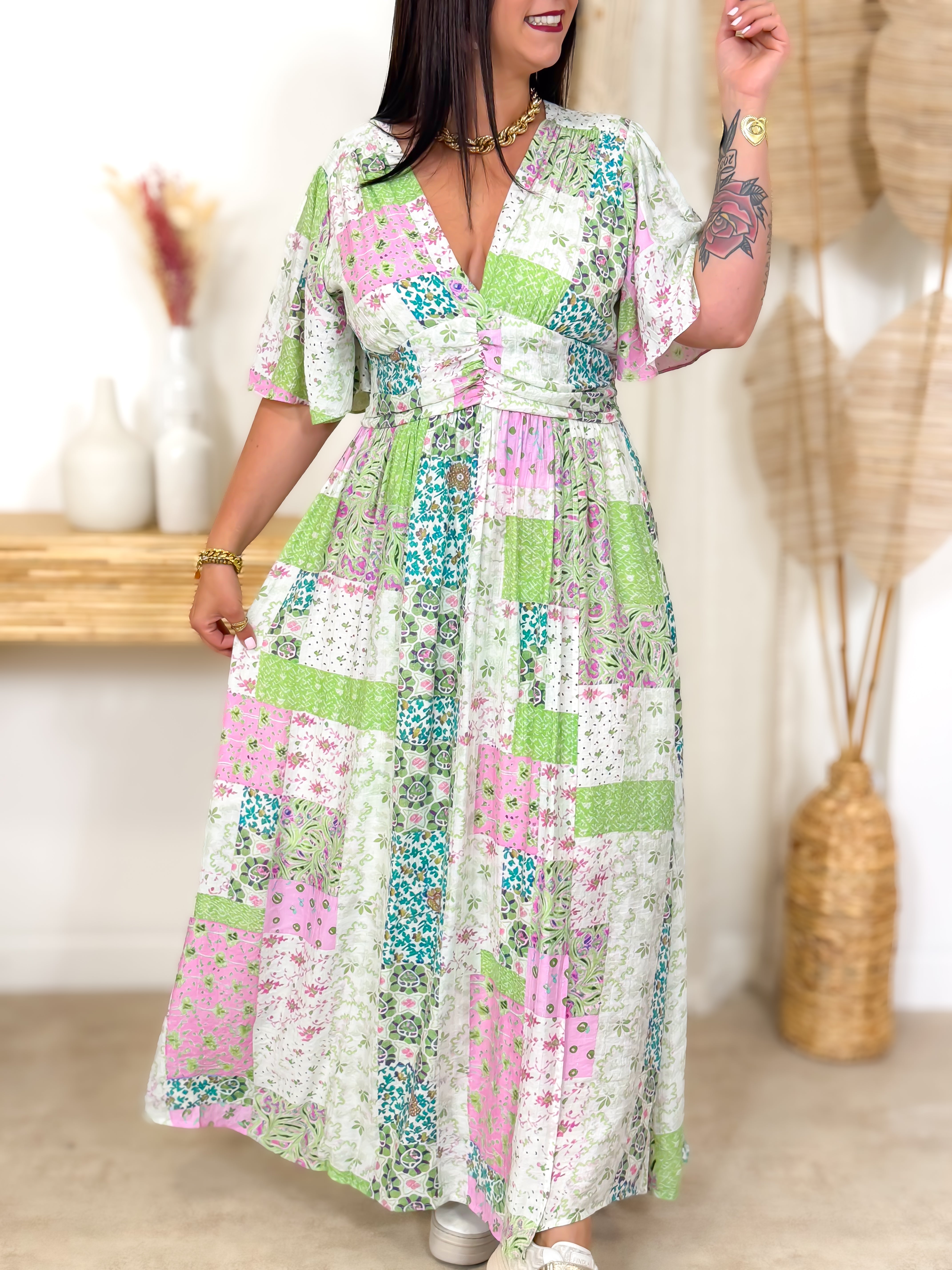 Robe Longue - Leva - Vert & Rose