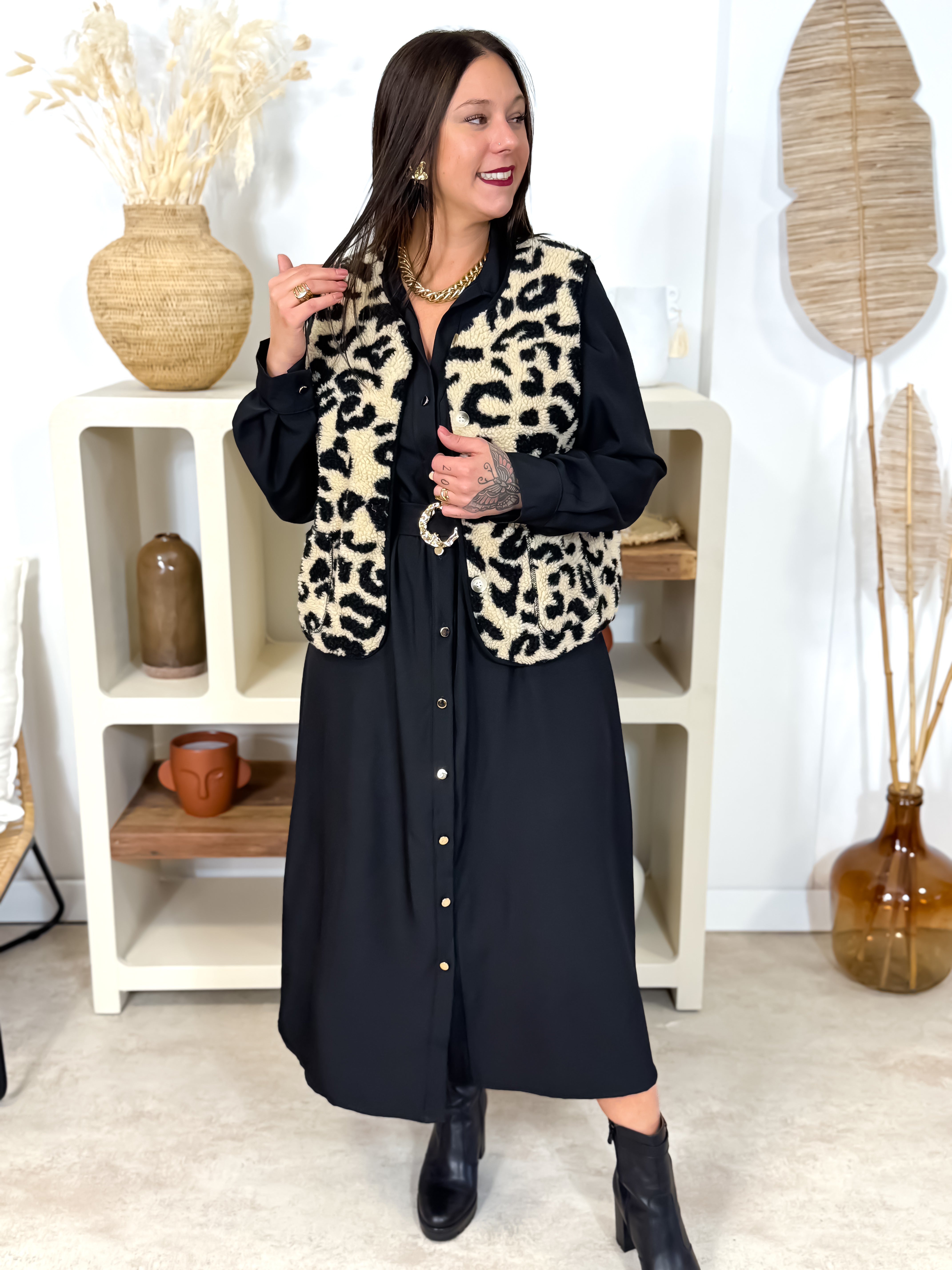 Veste sans manches - Line - Beige & Noir