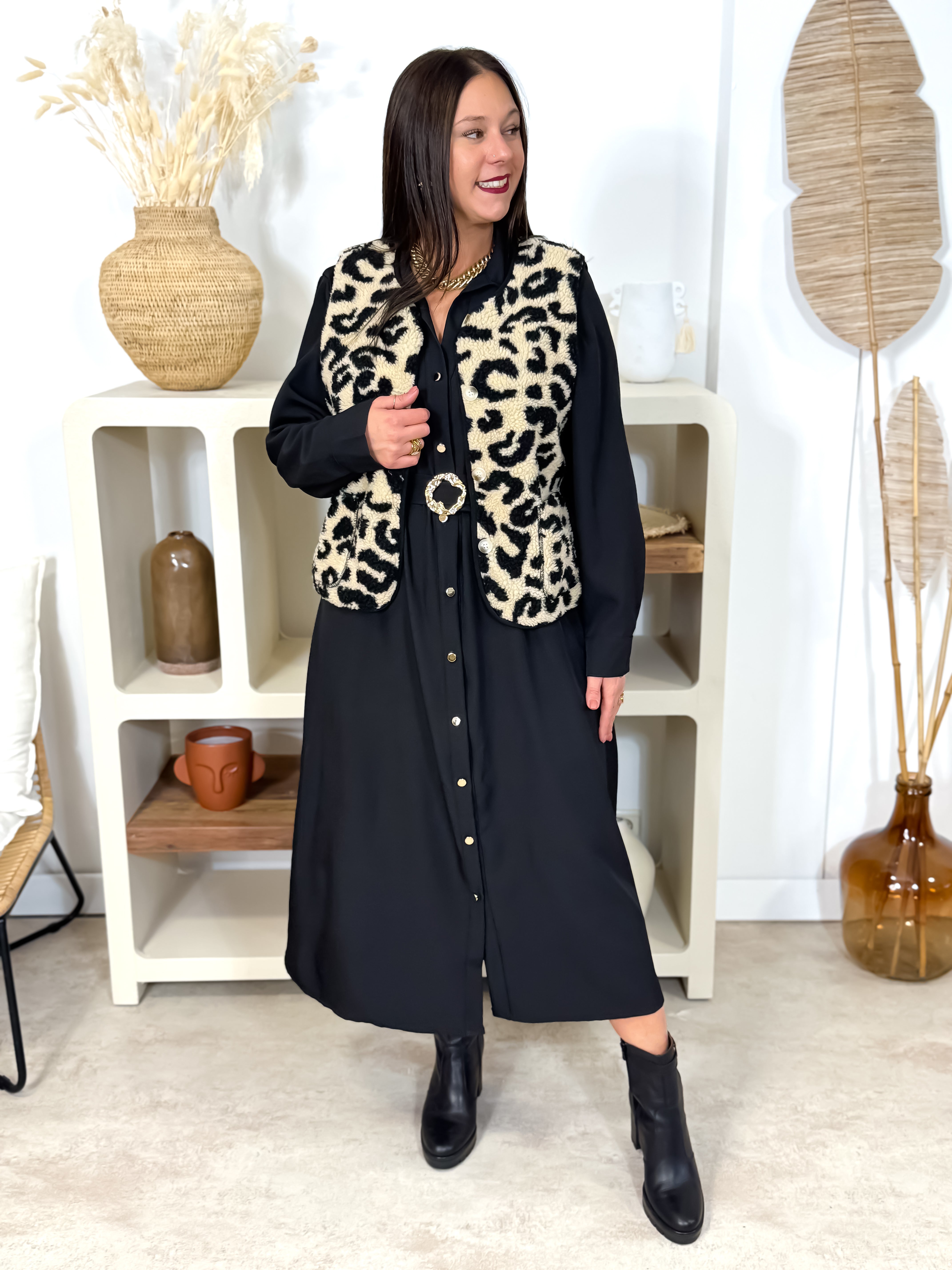 Veste sans manches - Line - Beige & Noir