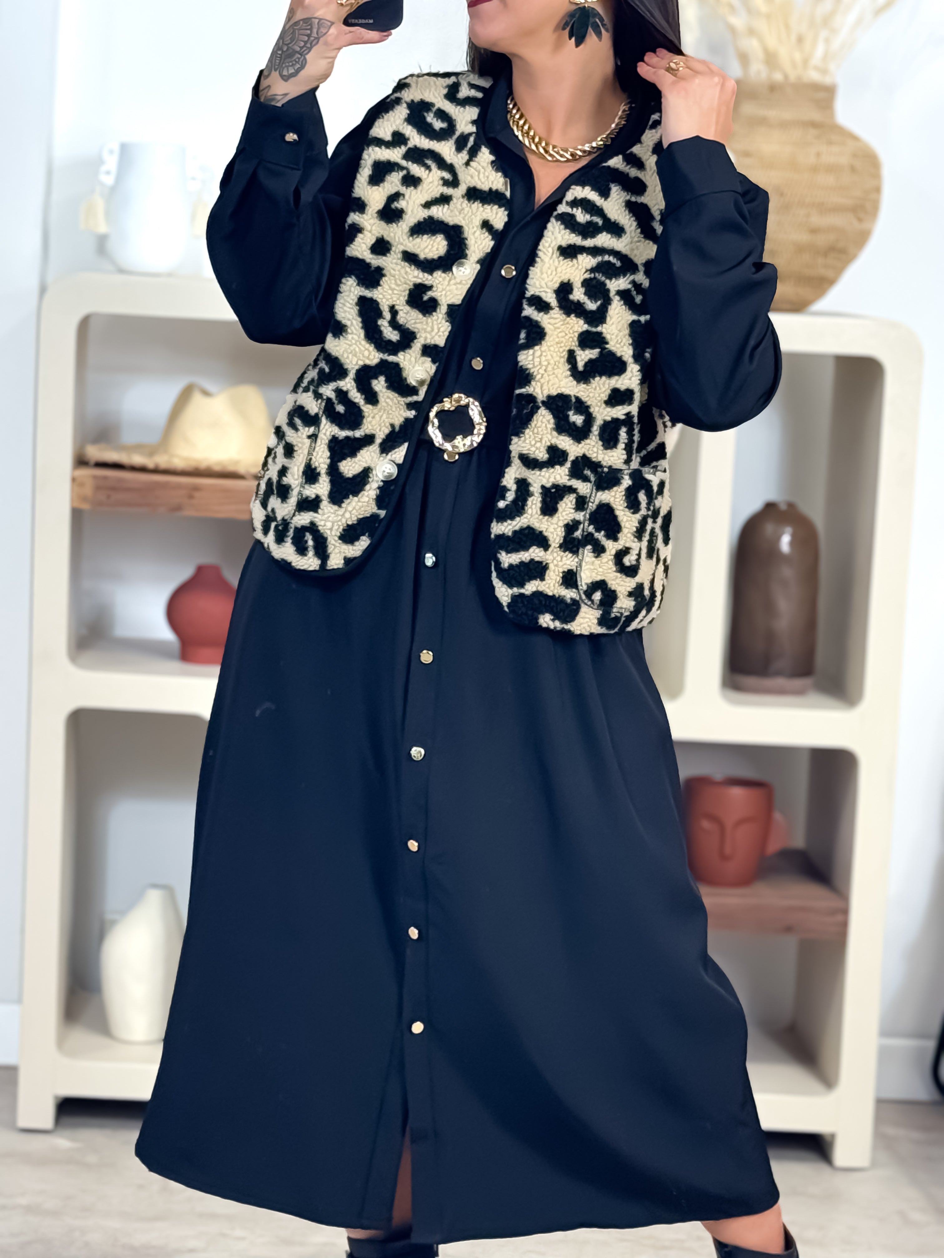 Veste sans manches - Line - Beige & Noir