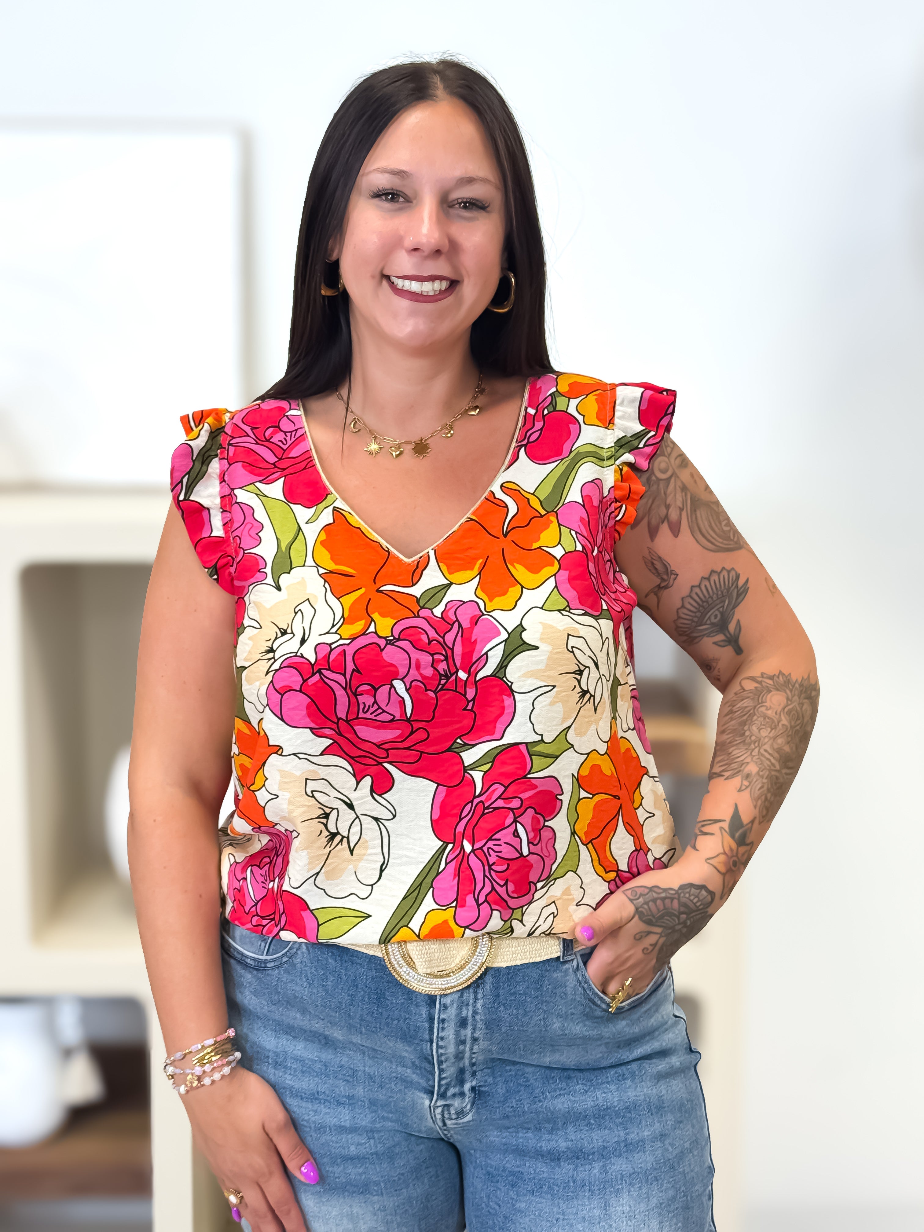 Blouse - Bloemen - Rood