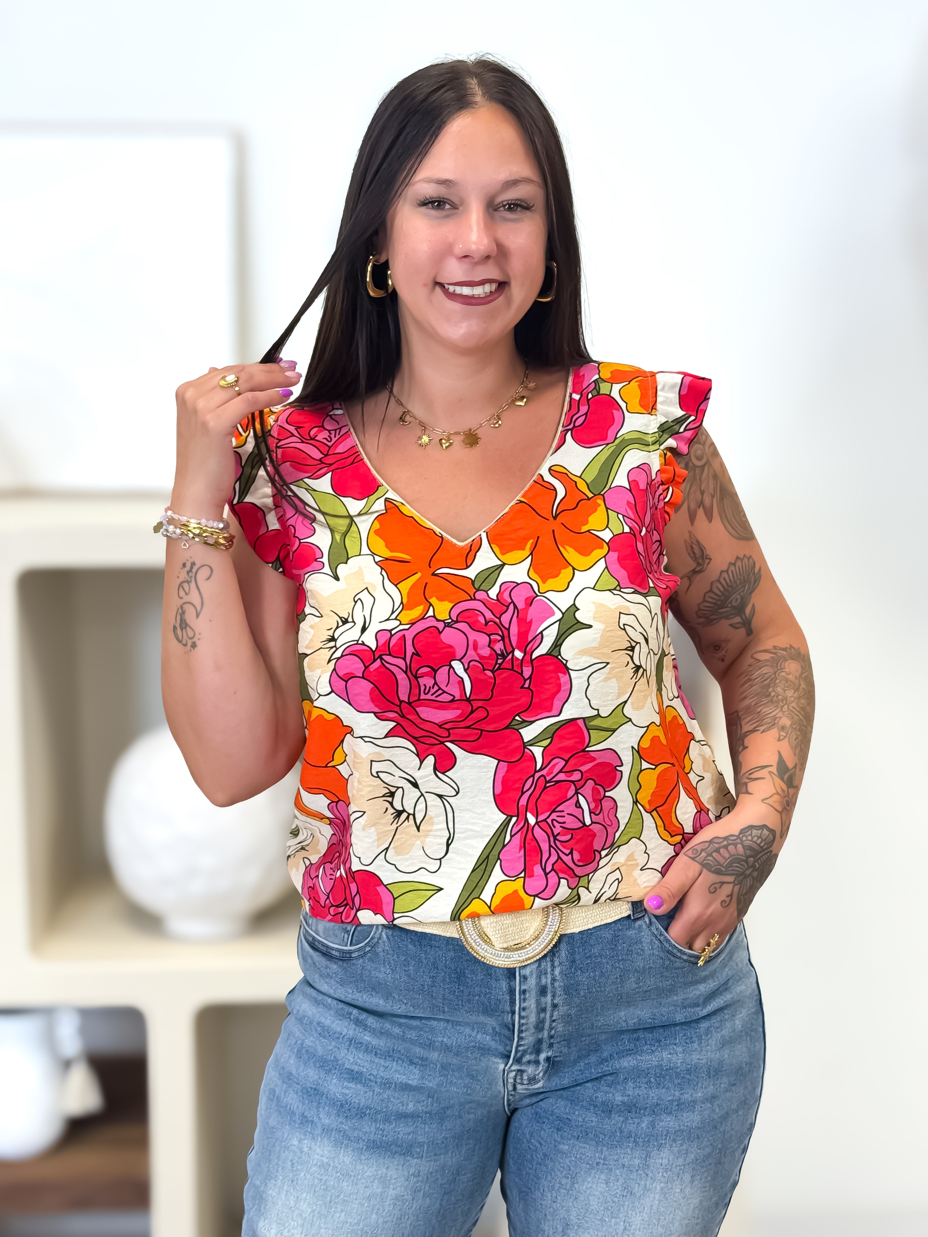 Blouse - Bloemen - Rood
