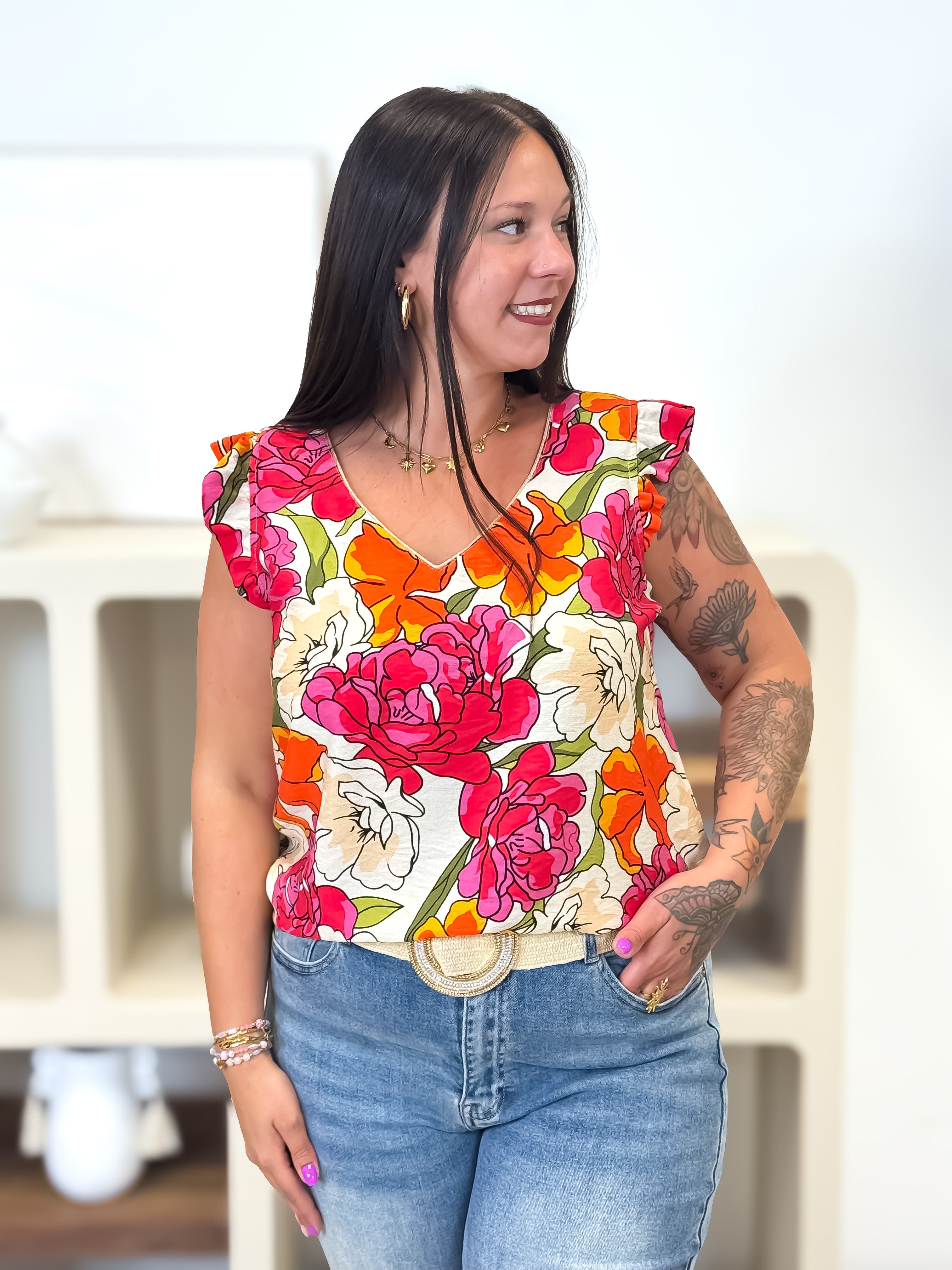 Blouse - Bloemen - Rood