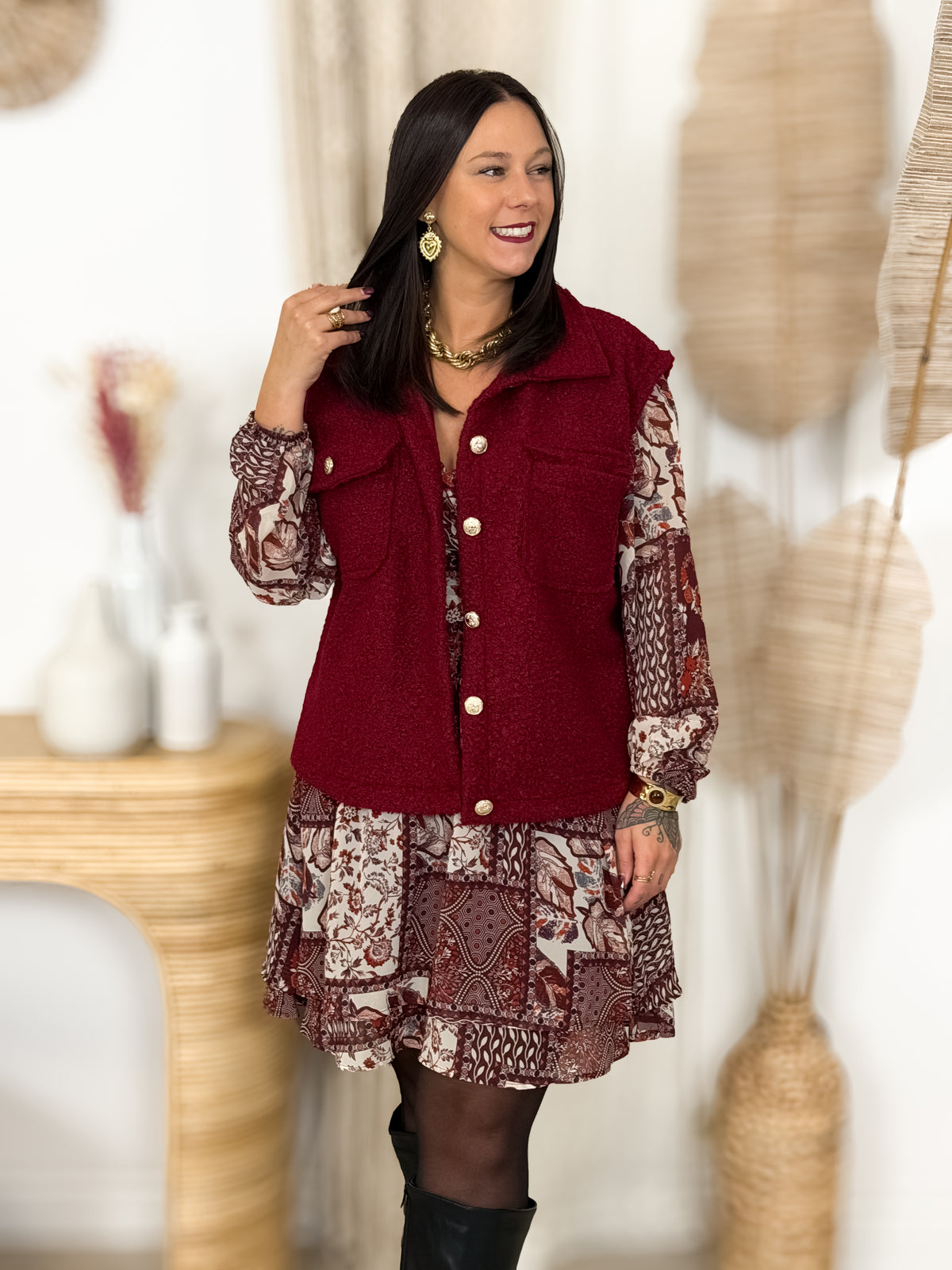 Veste sans manches teddy grande taille Catalina bordeaux
