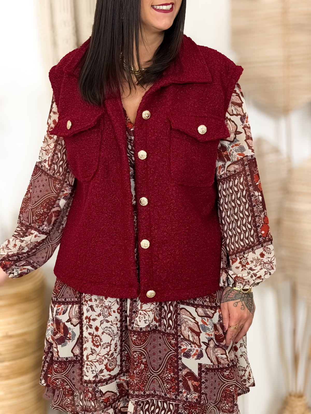 Veste sans manches teddy grande taille Catalina bordeaux