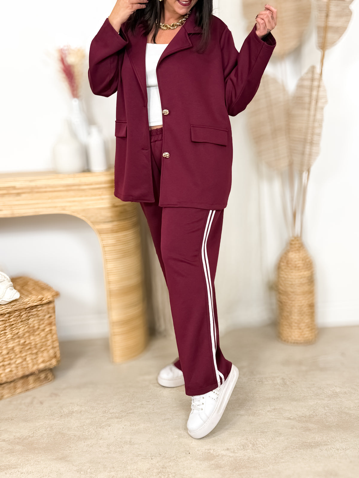 Ensemble blazer et pantalon grande taille Amaria bordeaux