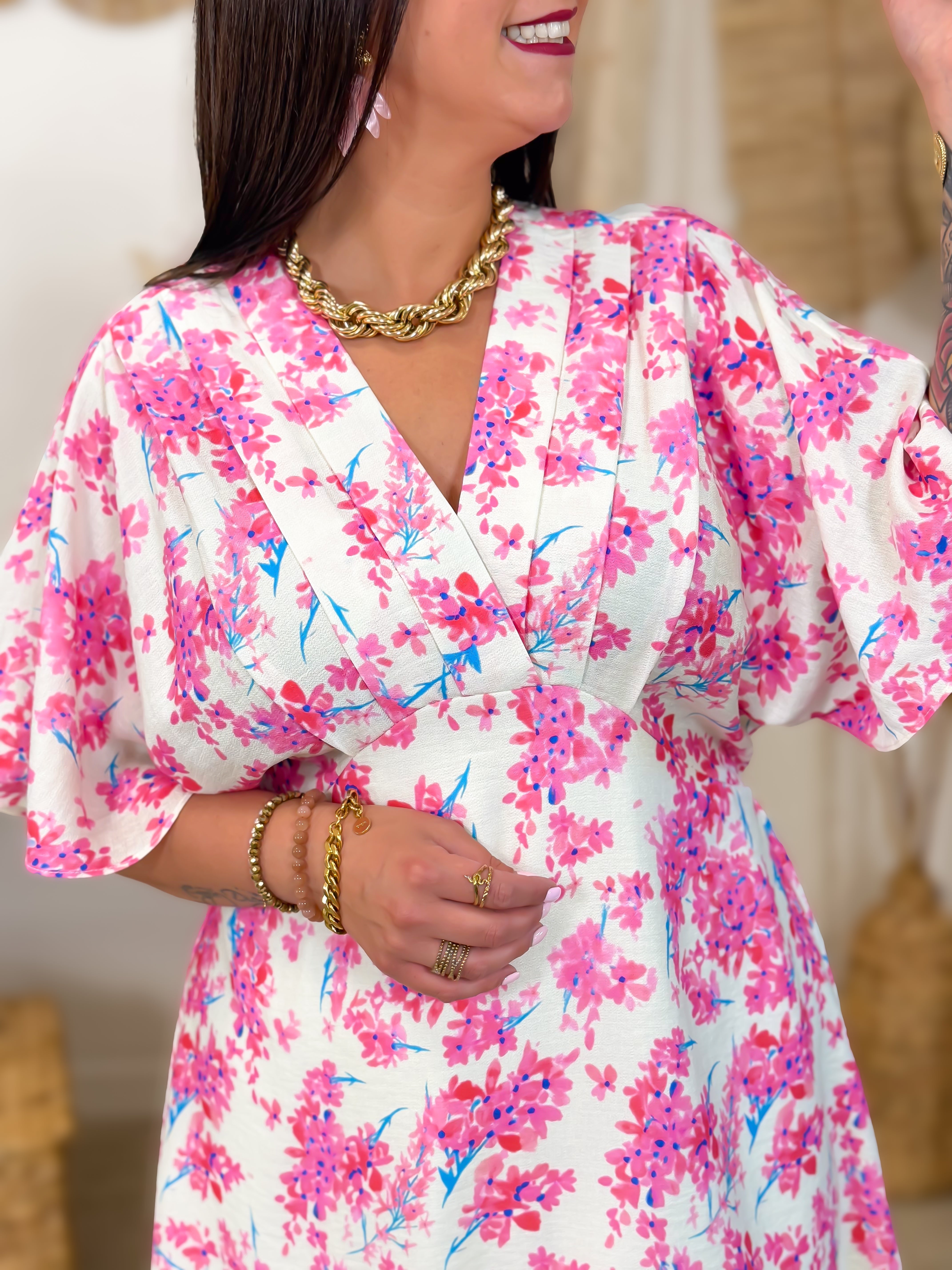 Robe Courte - Laerys - Ecru & Rose