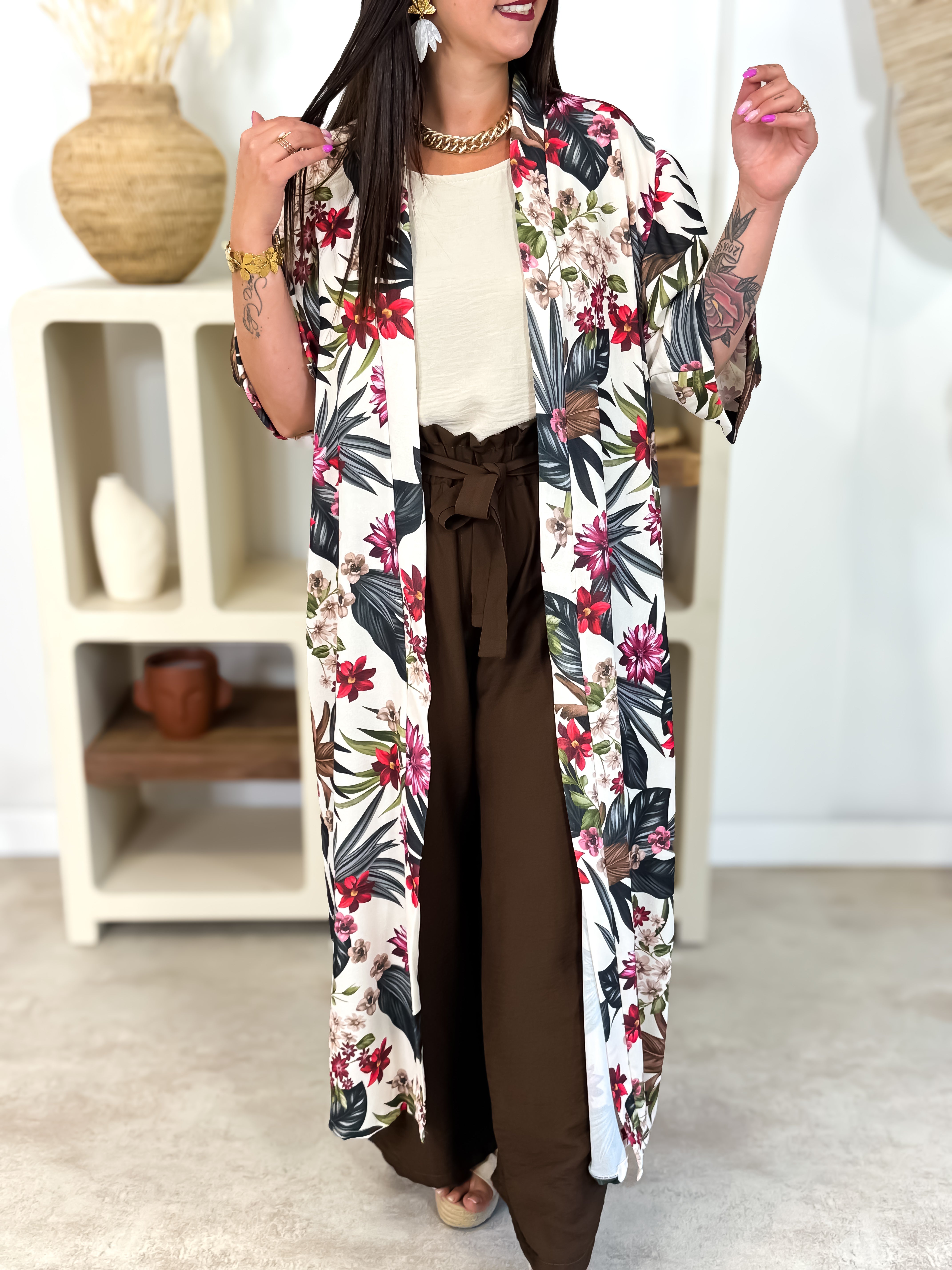 Gilet Long - Sienna - Beige & Noir