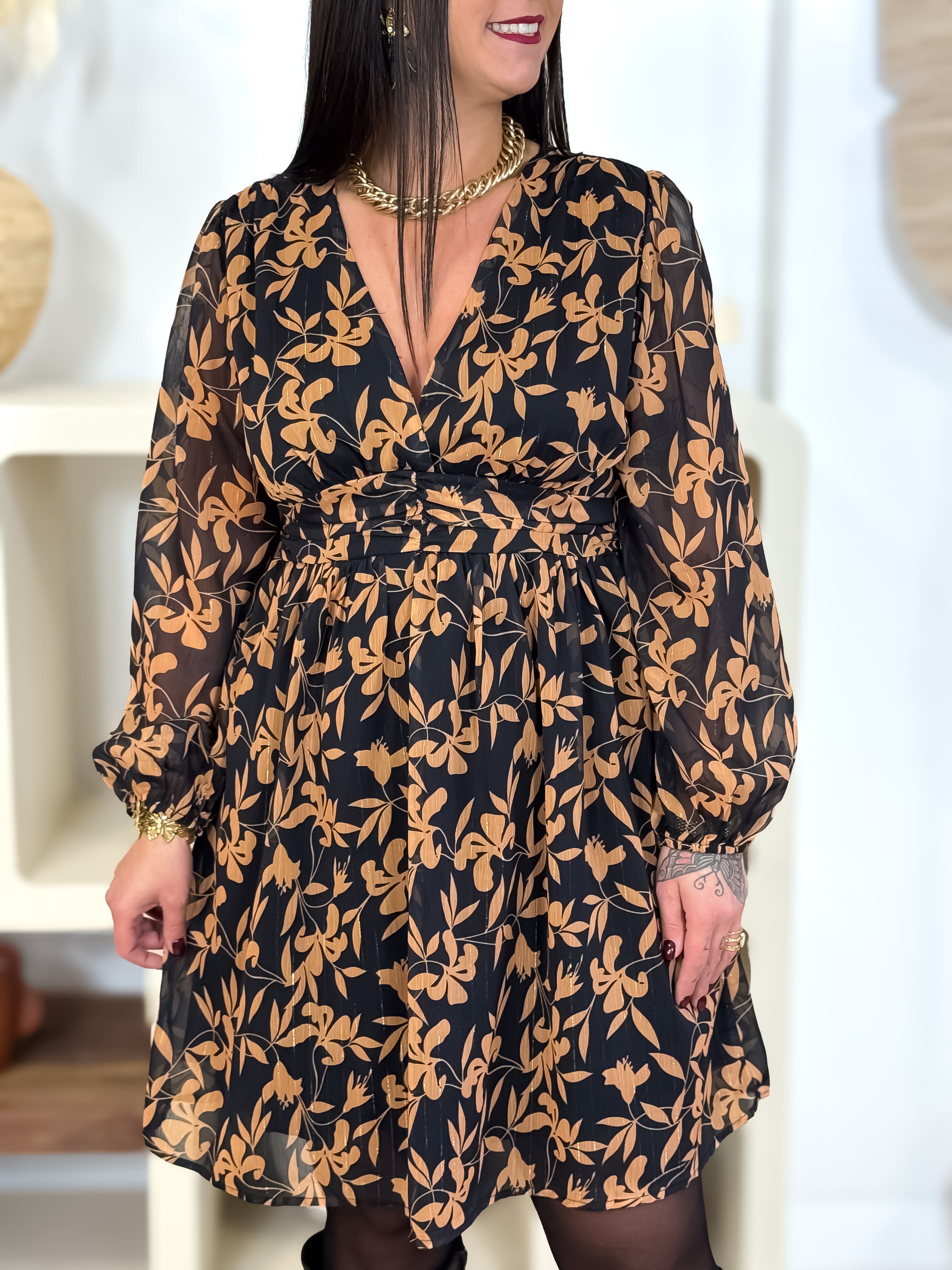 Robe courte - Stella - Noir & Camel