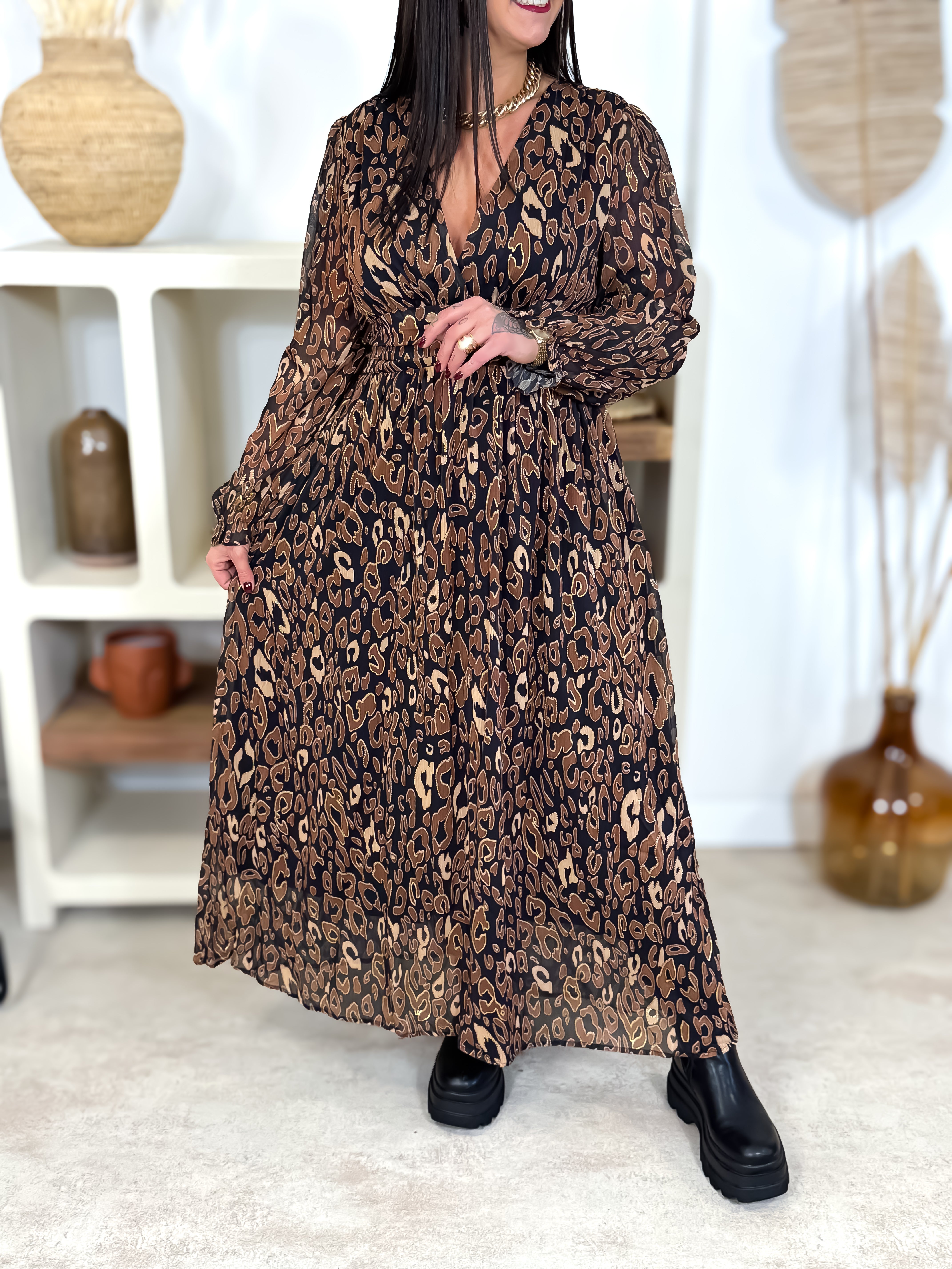 Robe Longue - Marjorie - Noir & Brun