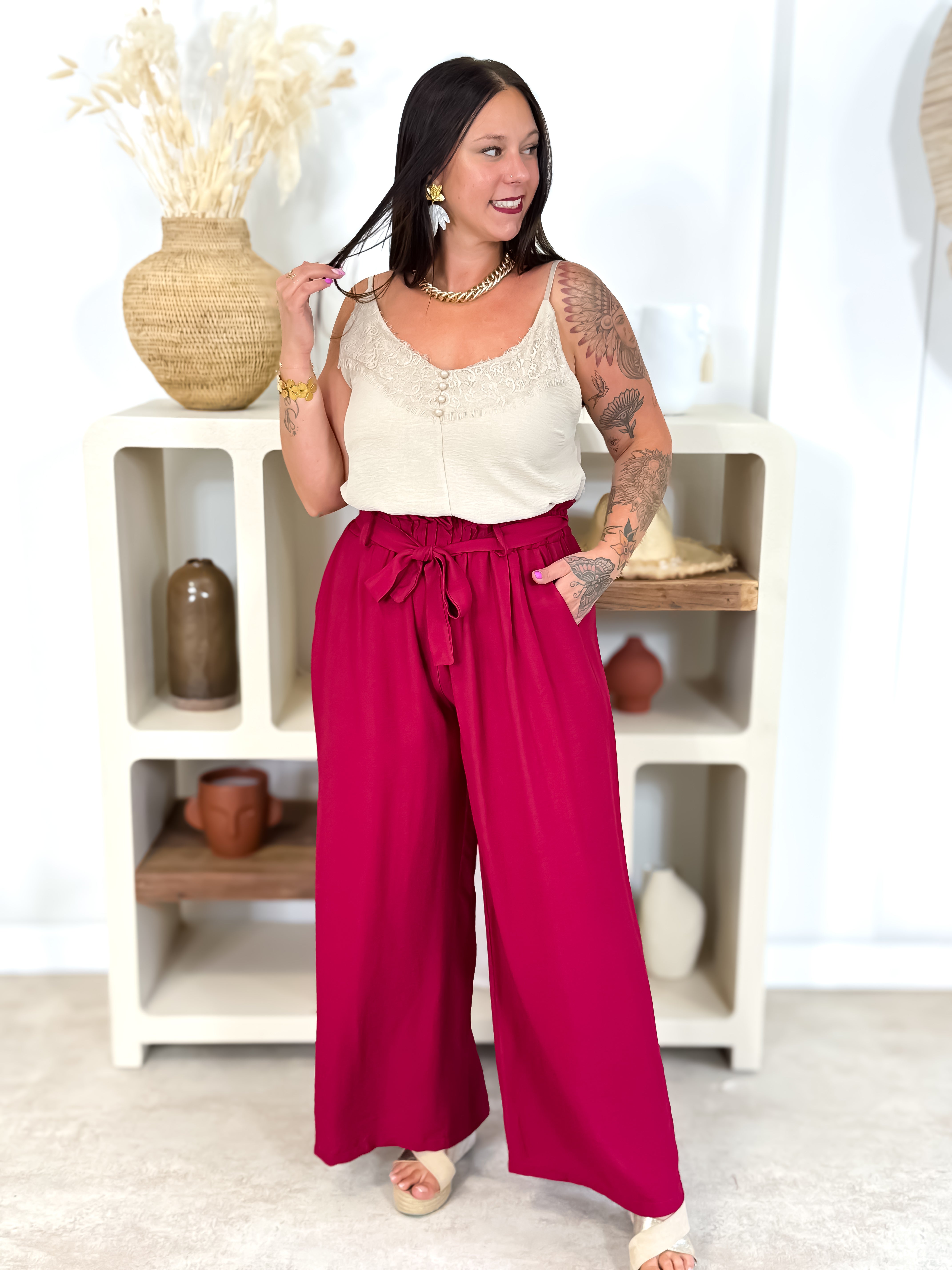 Pantalon fluide - Lorie - Bordeaux
