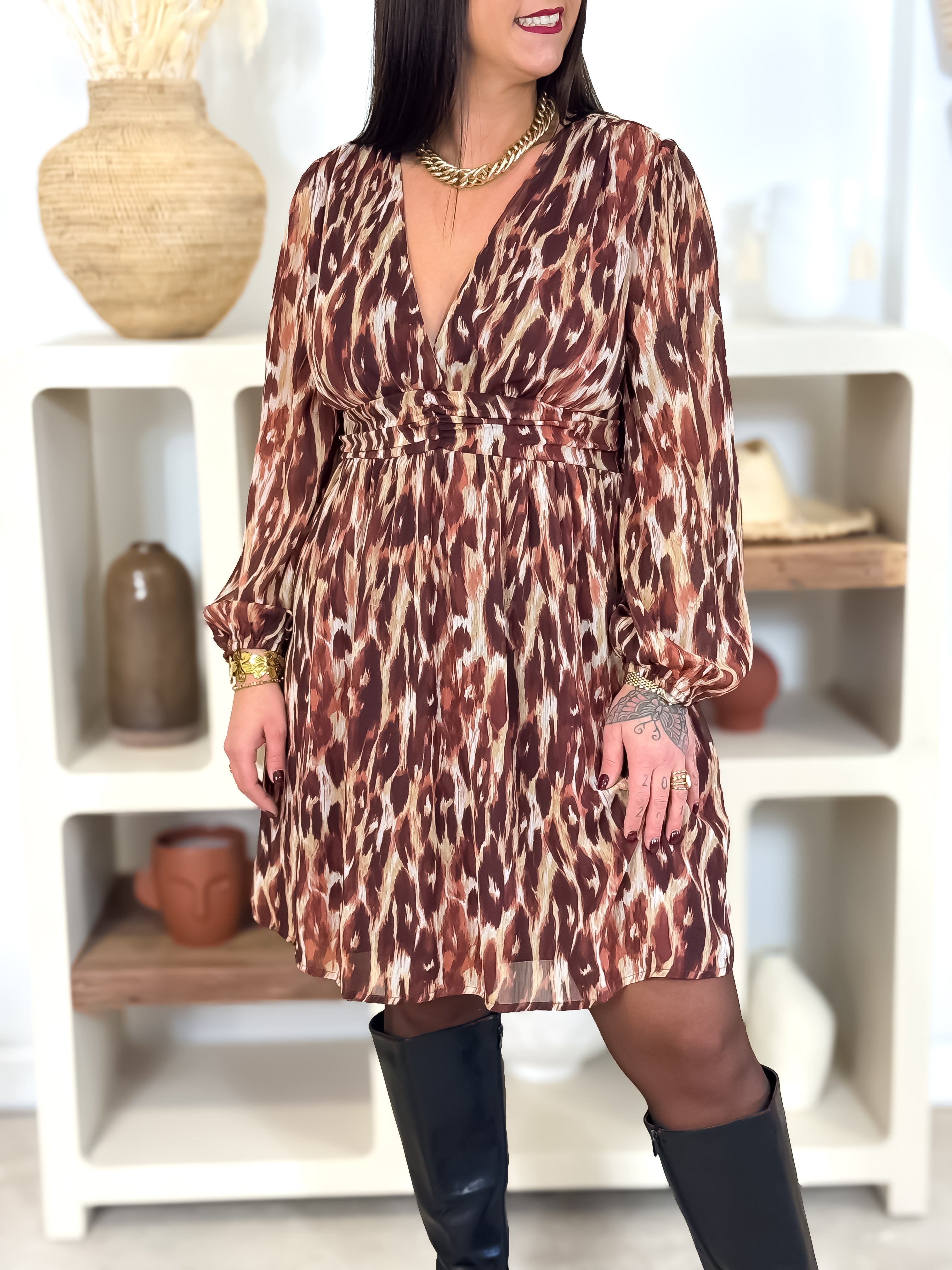 Robe courte -  Kim - Chocolat & Beige