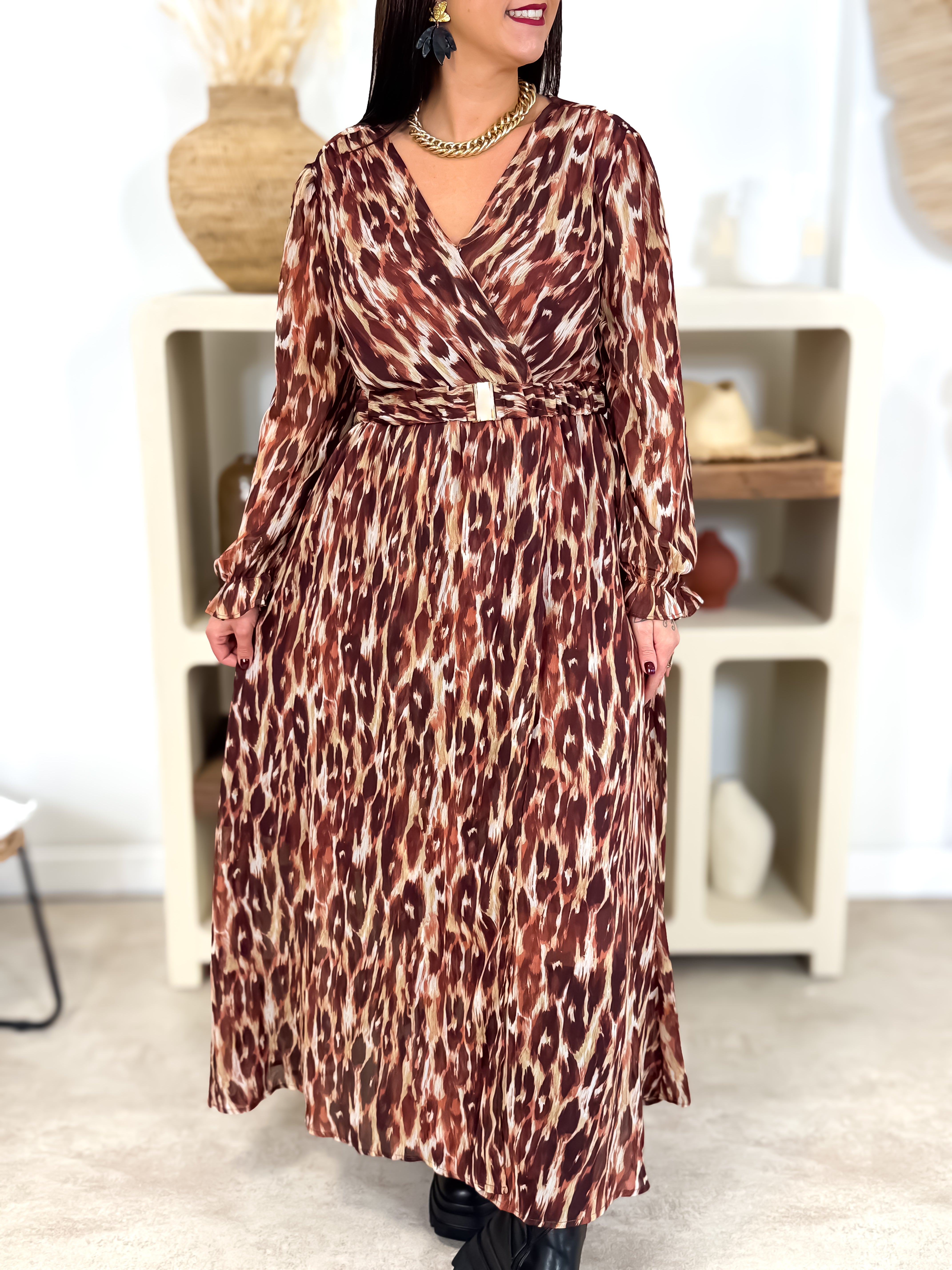 Robe Longue - Laora - Chocolat & Beige