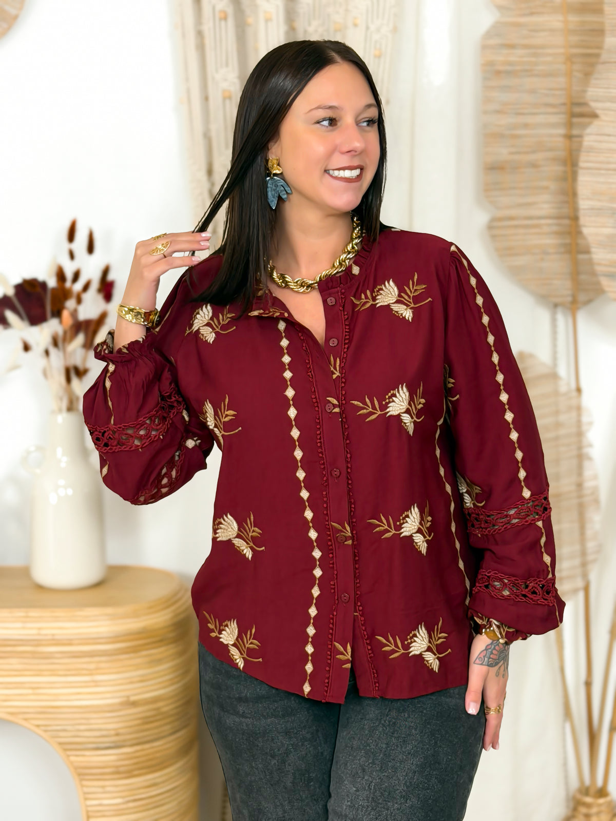 Blouse grande taille bordeaux – photo 4