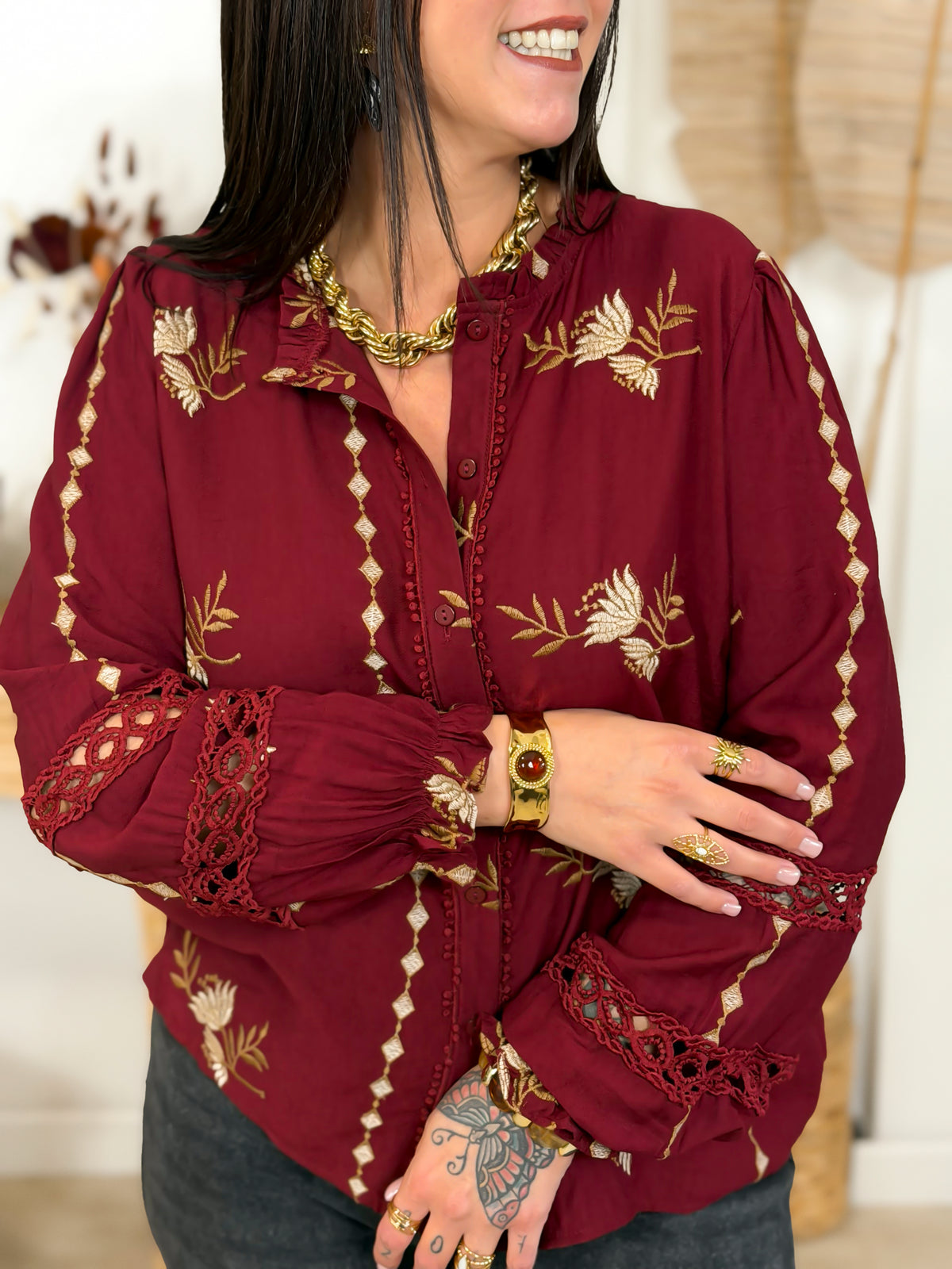 Blouse grande taille bordeaux – photo 5