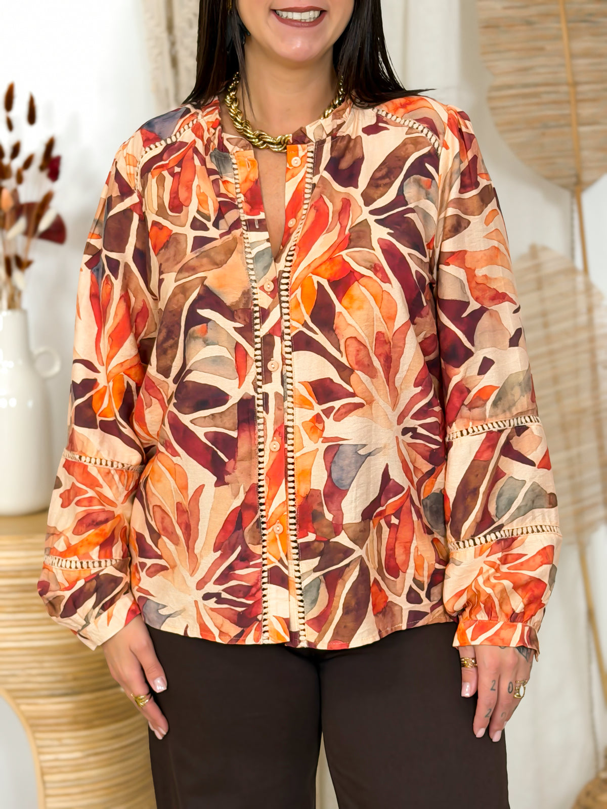 Blouse grande taille orange et bordeaux – photo 1