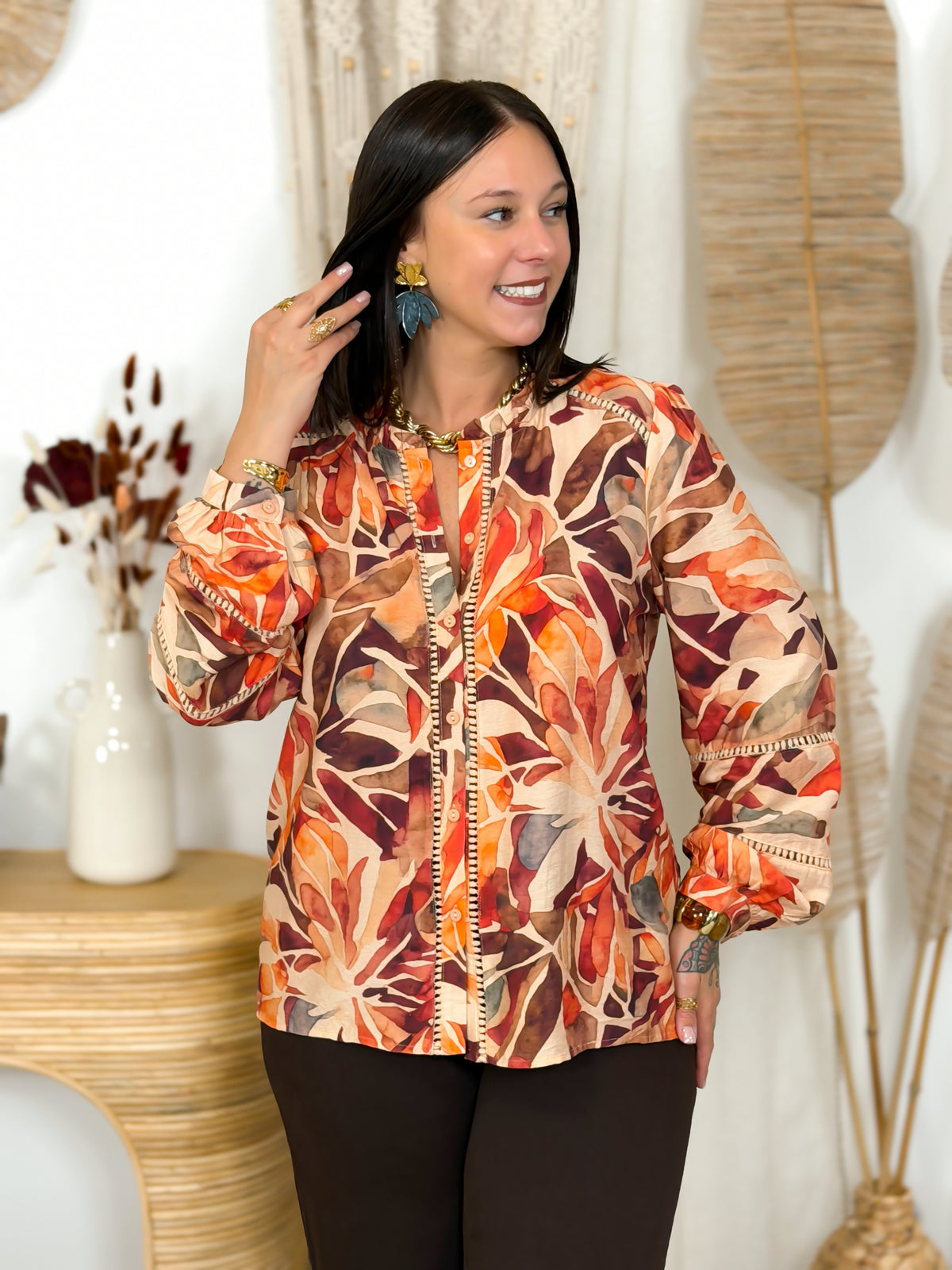 Blouse - Leslye - Orange et Bordeaux