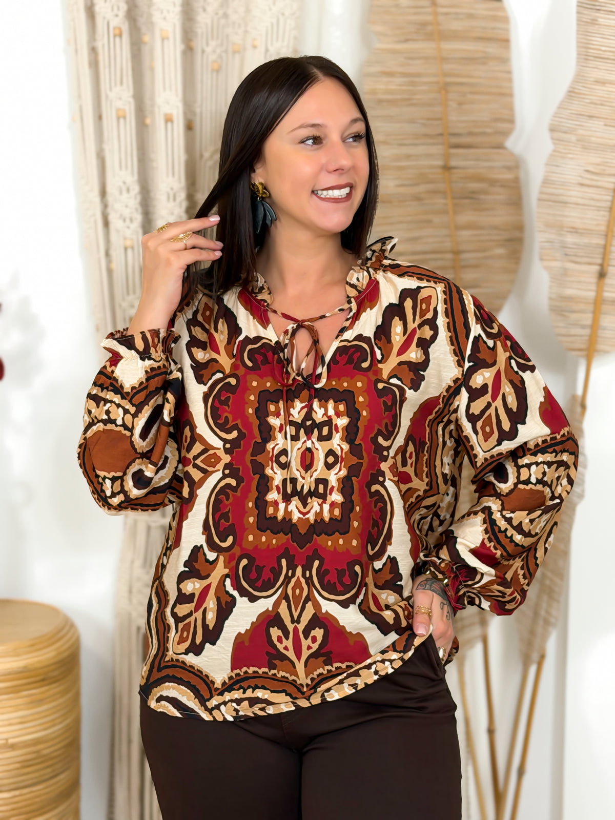 Blouse grande taille bordeaux et camel – photo 5
