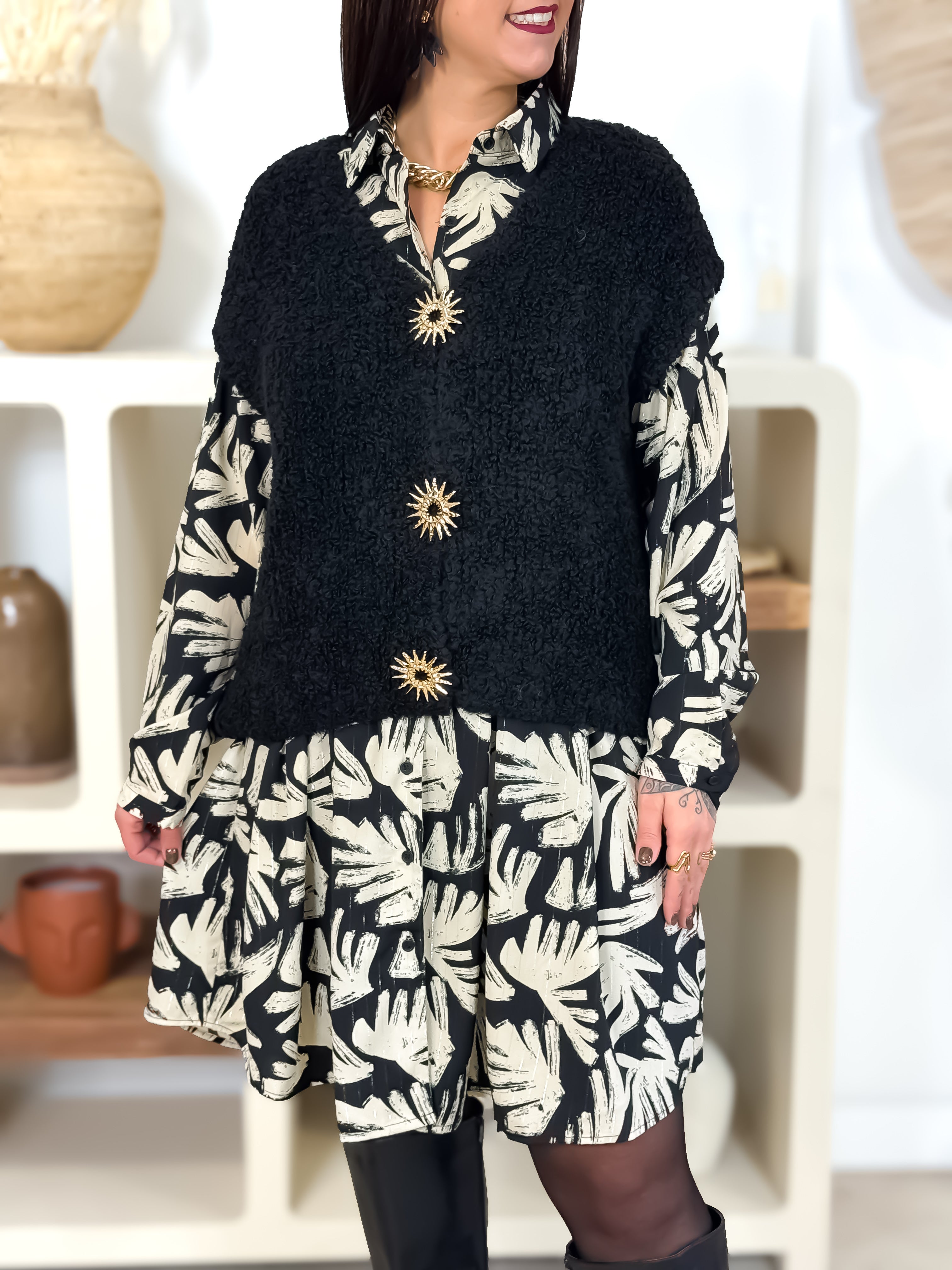 Robe - Théa - Beige & Noir