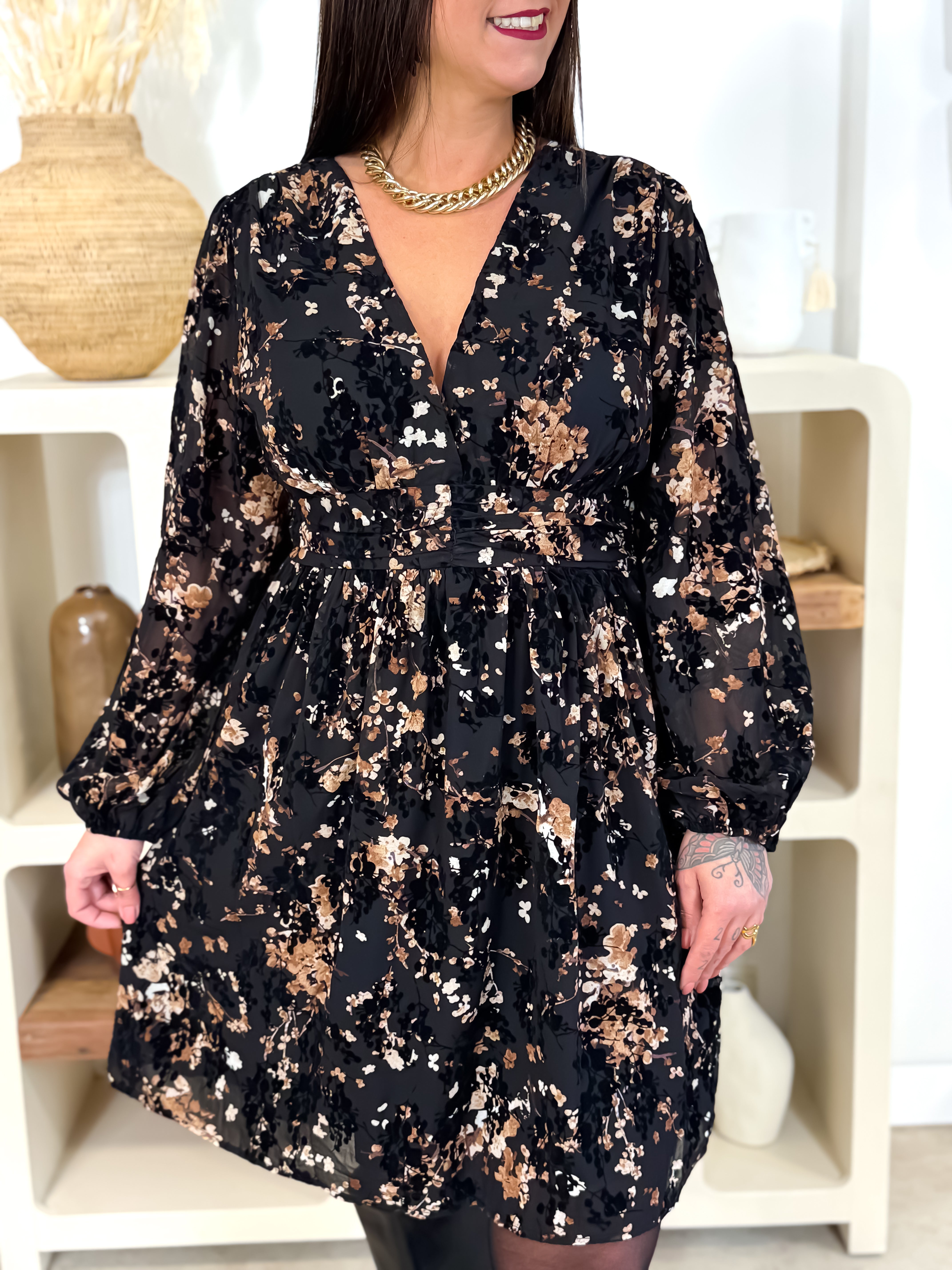 Robe courte -  Charlotte - Noir & Brun