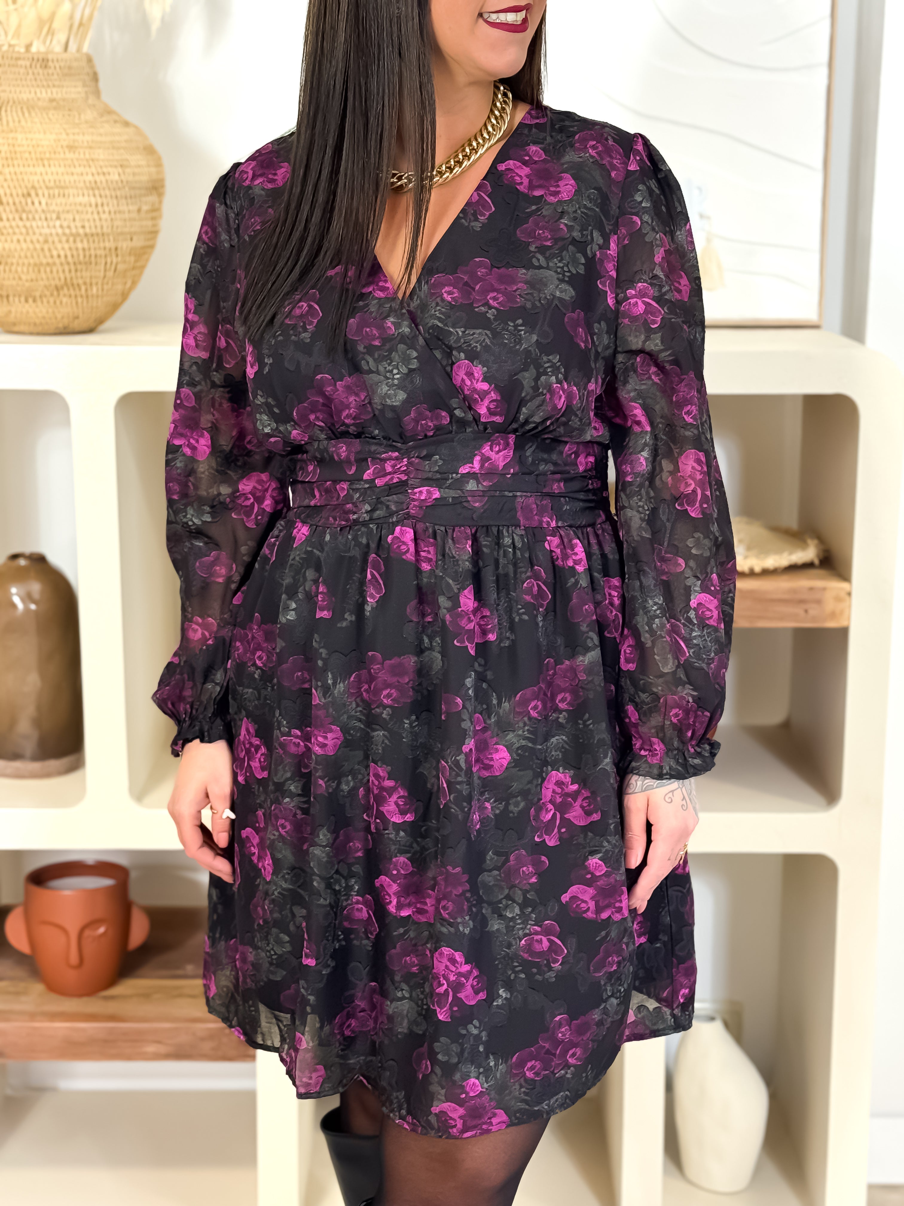 Robe courte - Morticia - Noir & Magenta