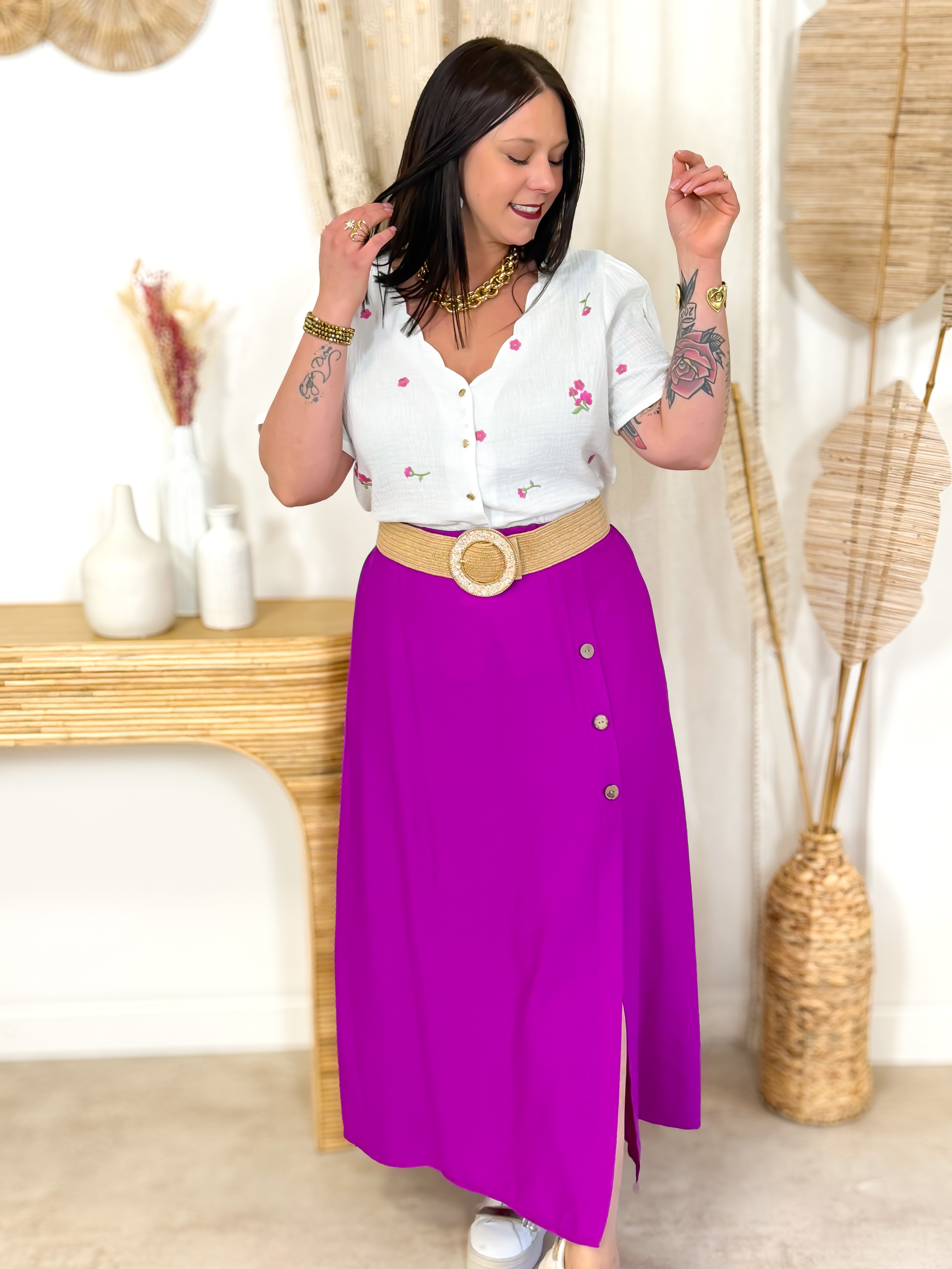 Blouse - Jacinthe - Blanc & Magenta