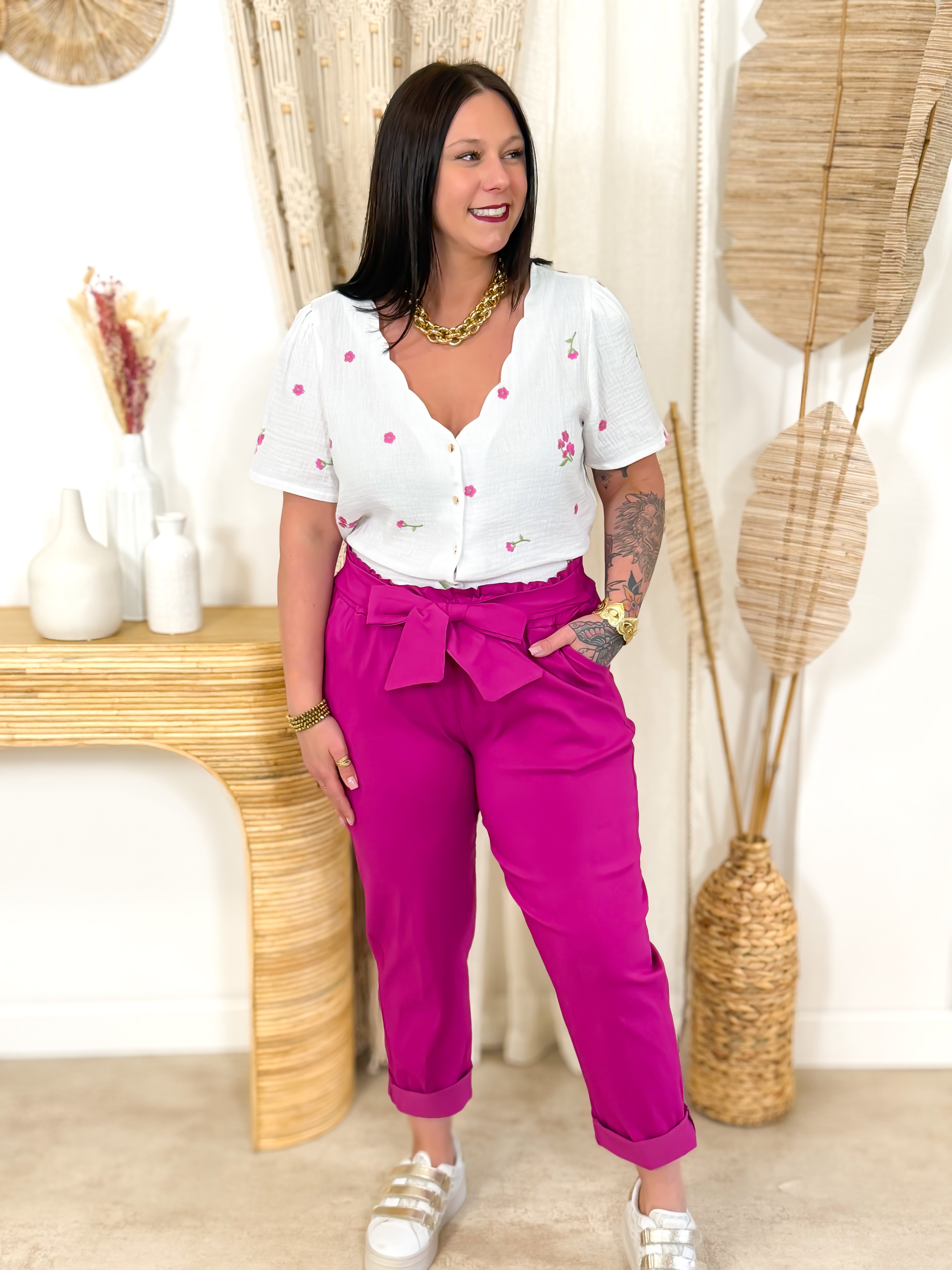 Blouse - Jacinthe - Blanc & Magenta