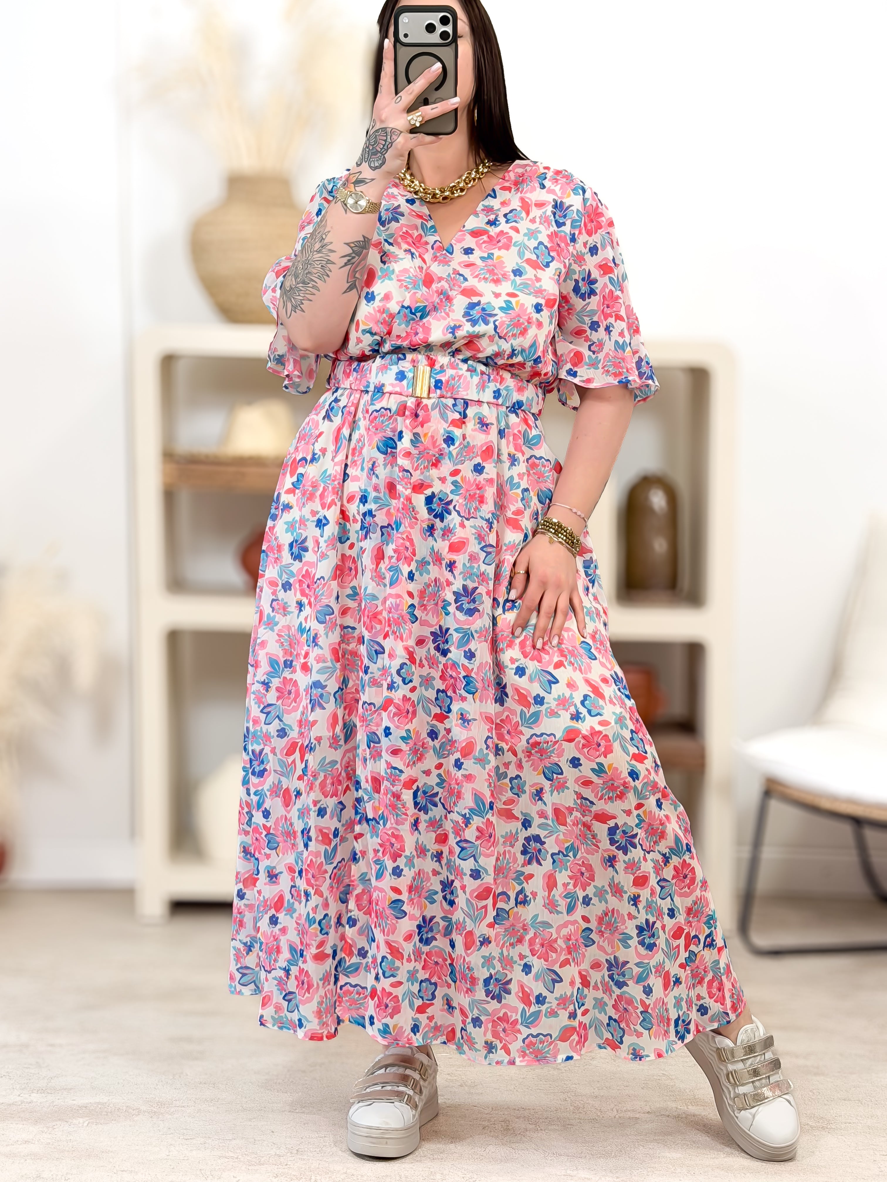 Robe Longue - Célie - Ecru & Rose