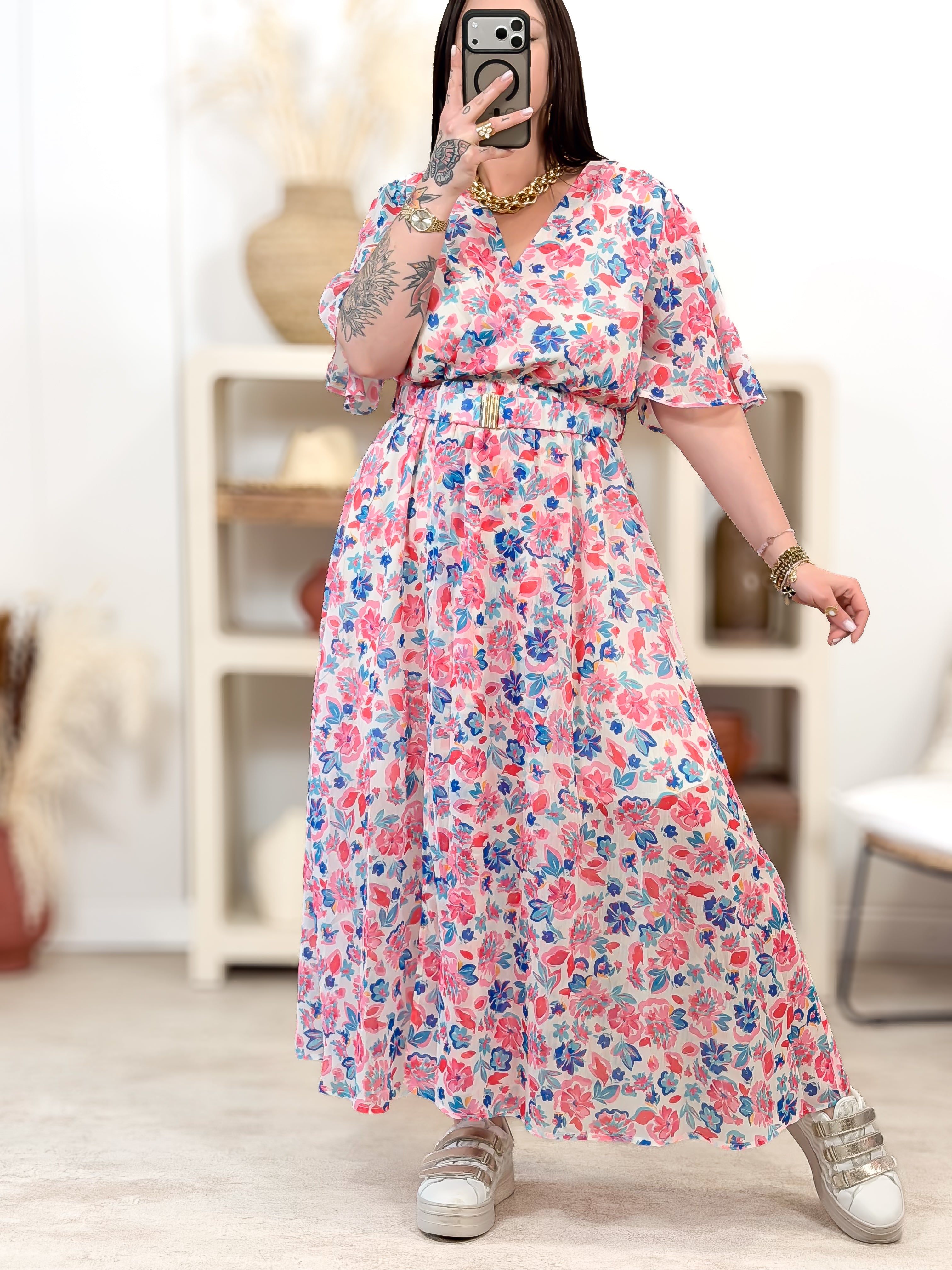 Robe Longue - Célie - Ecru & Rose