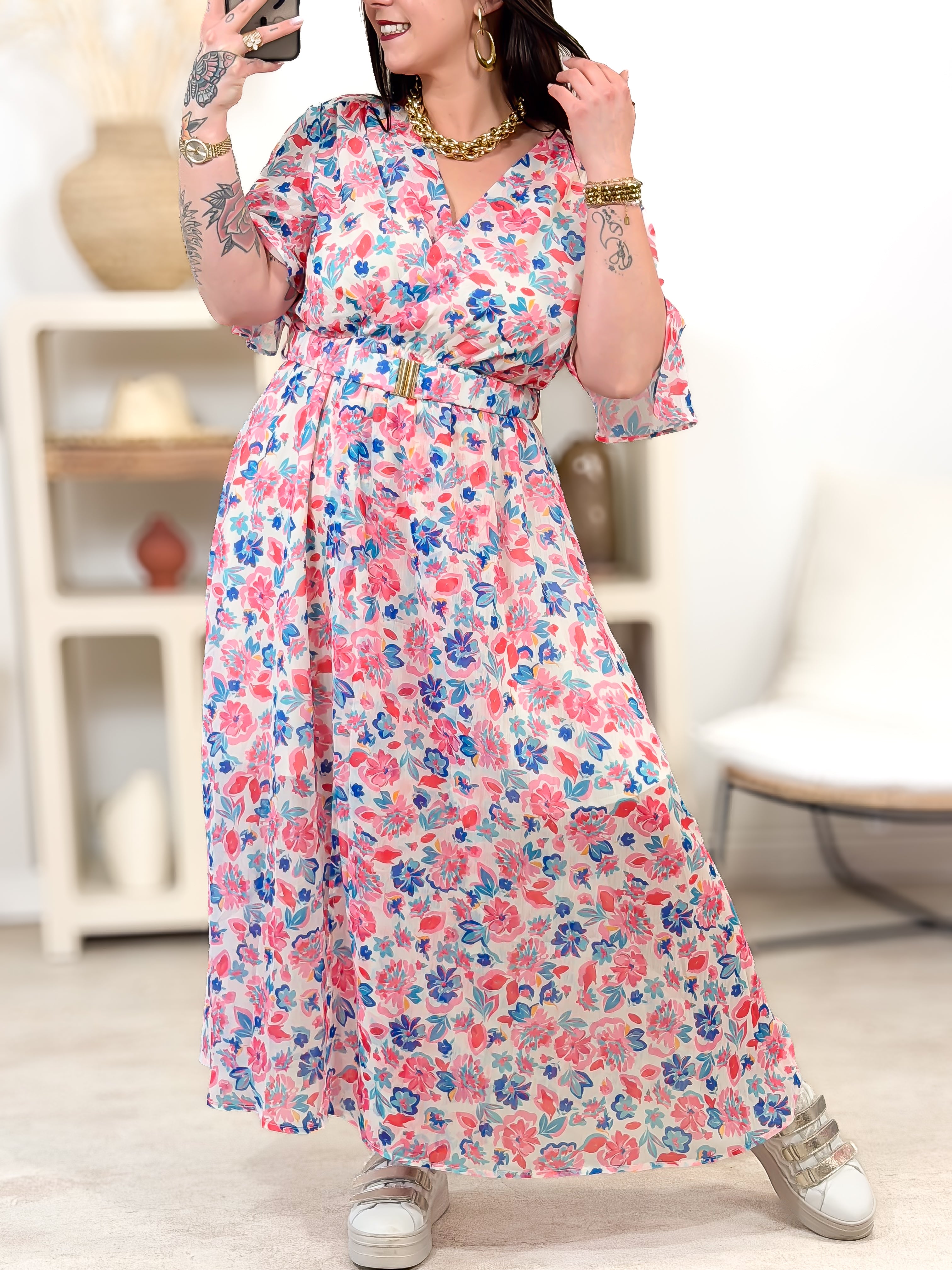 Robe Longue - Célie - Ecru & Rose