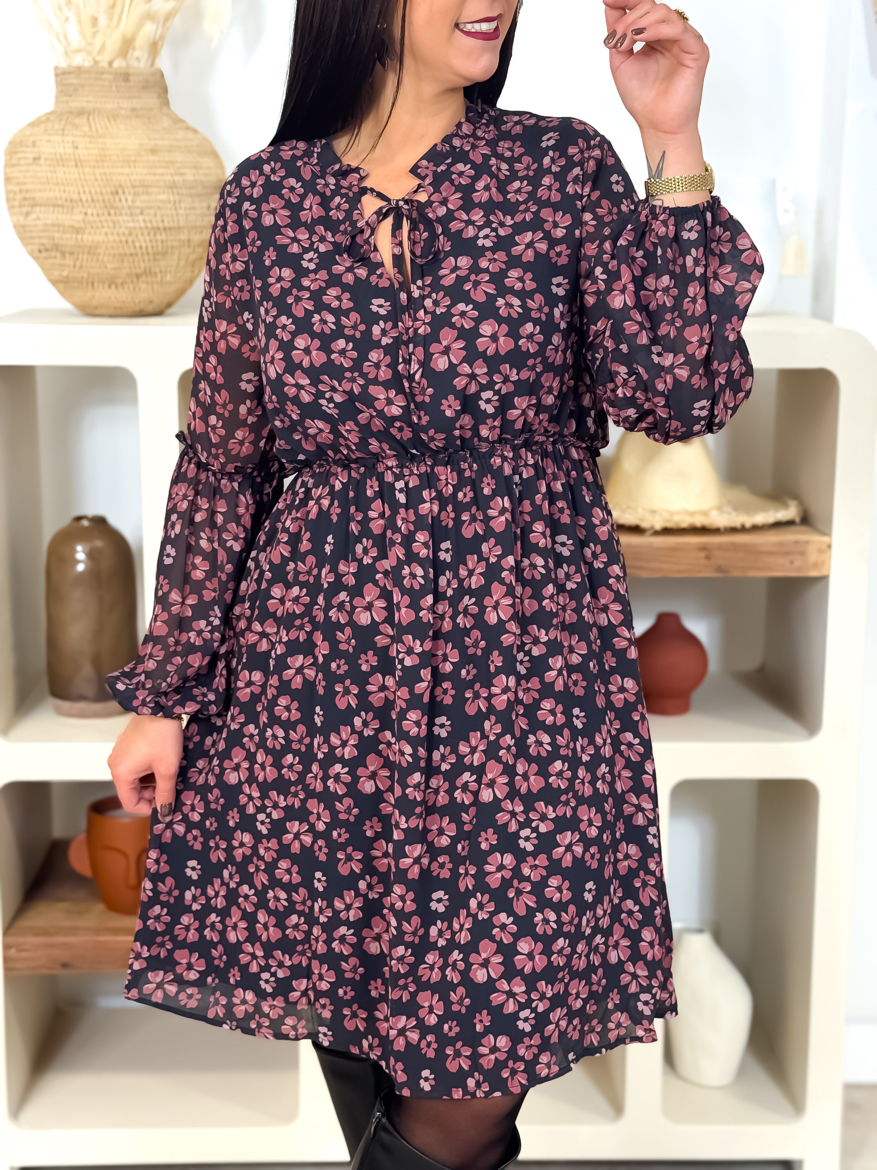 Robe Courte - Lya - Noir & Bordeaux