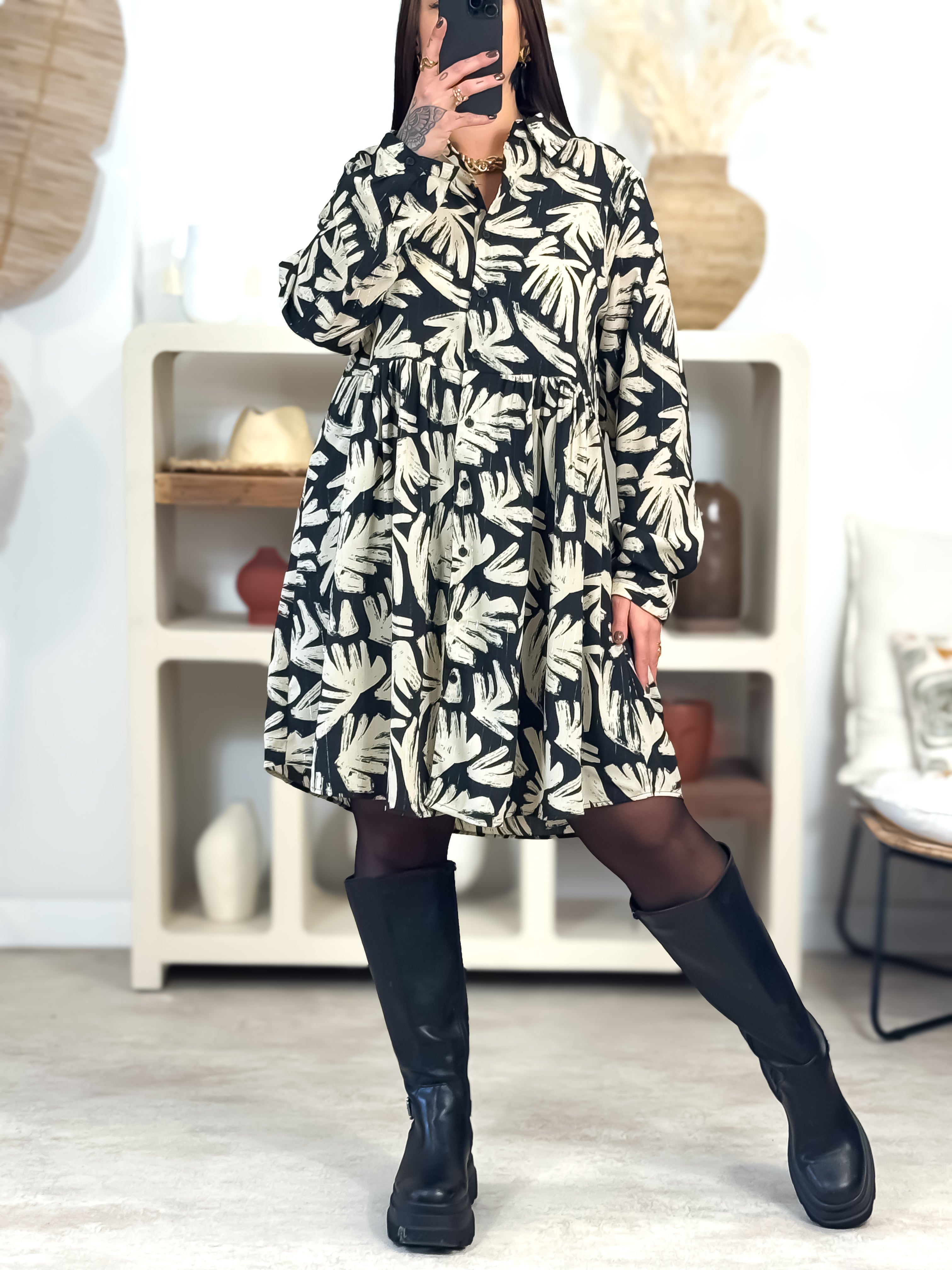 Robe - Théa - Beige & Noir