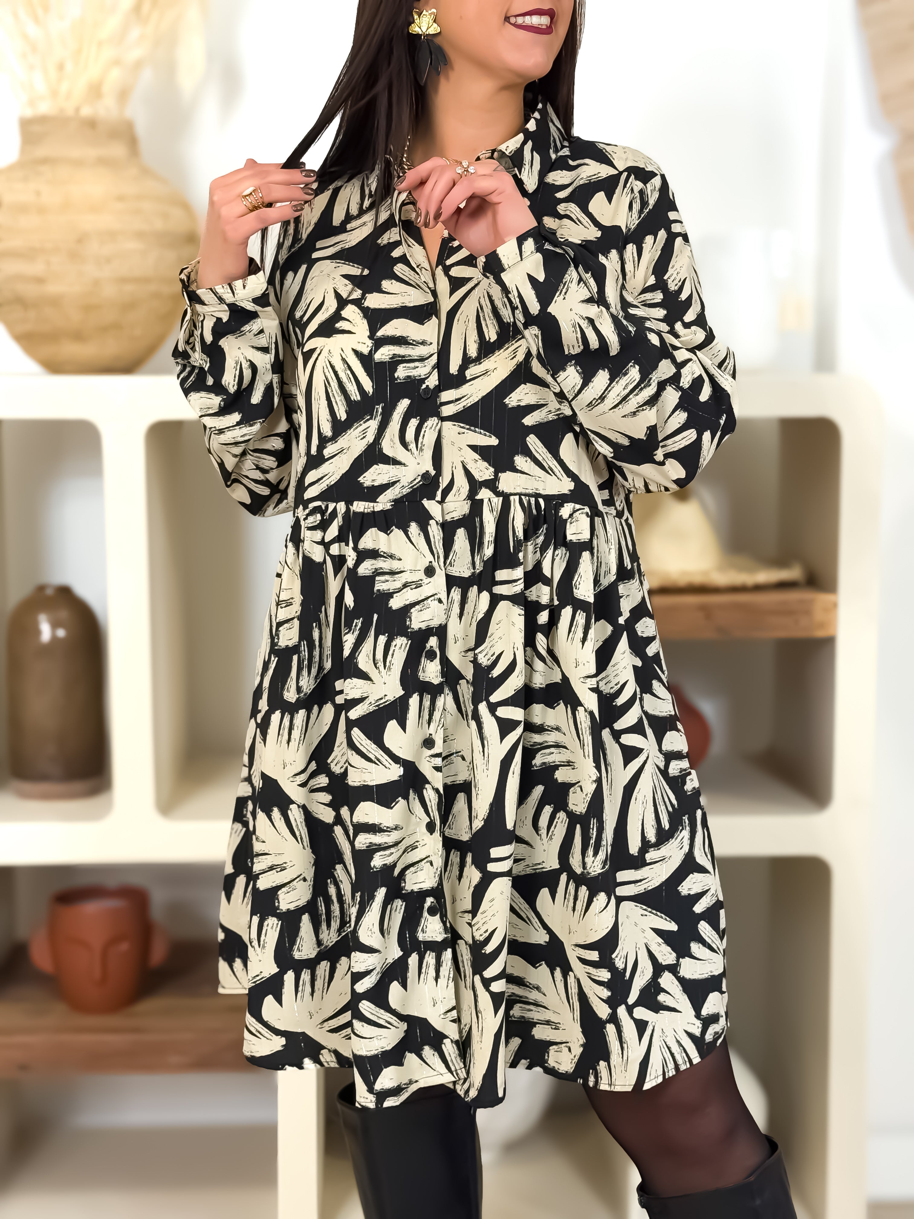 Robe - Théa - Beige & Noir