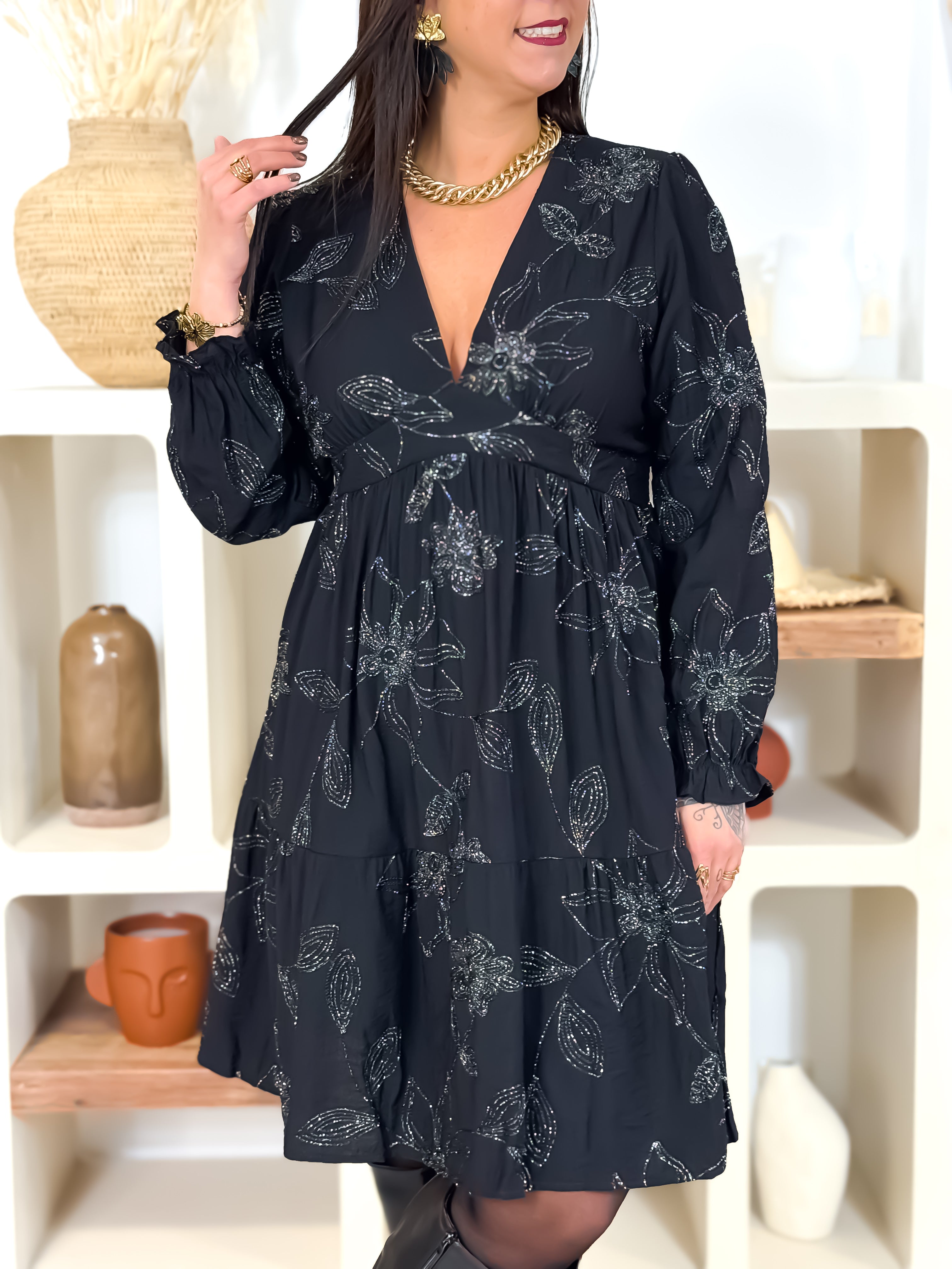 Robe Courte - Zoé - Noir & Argenté