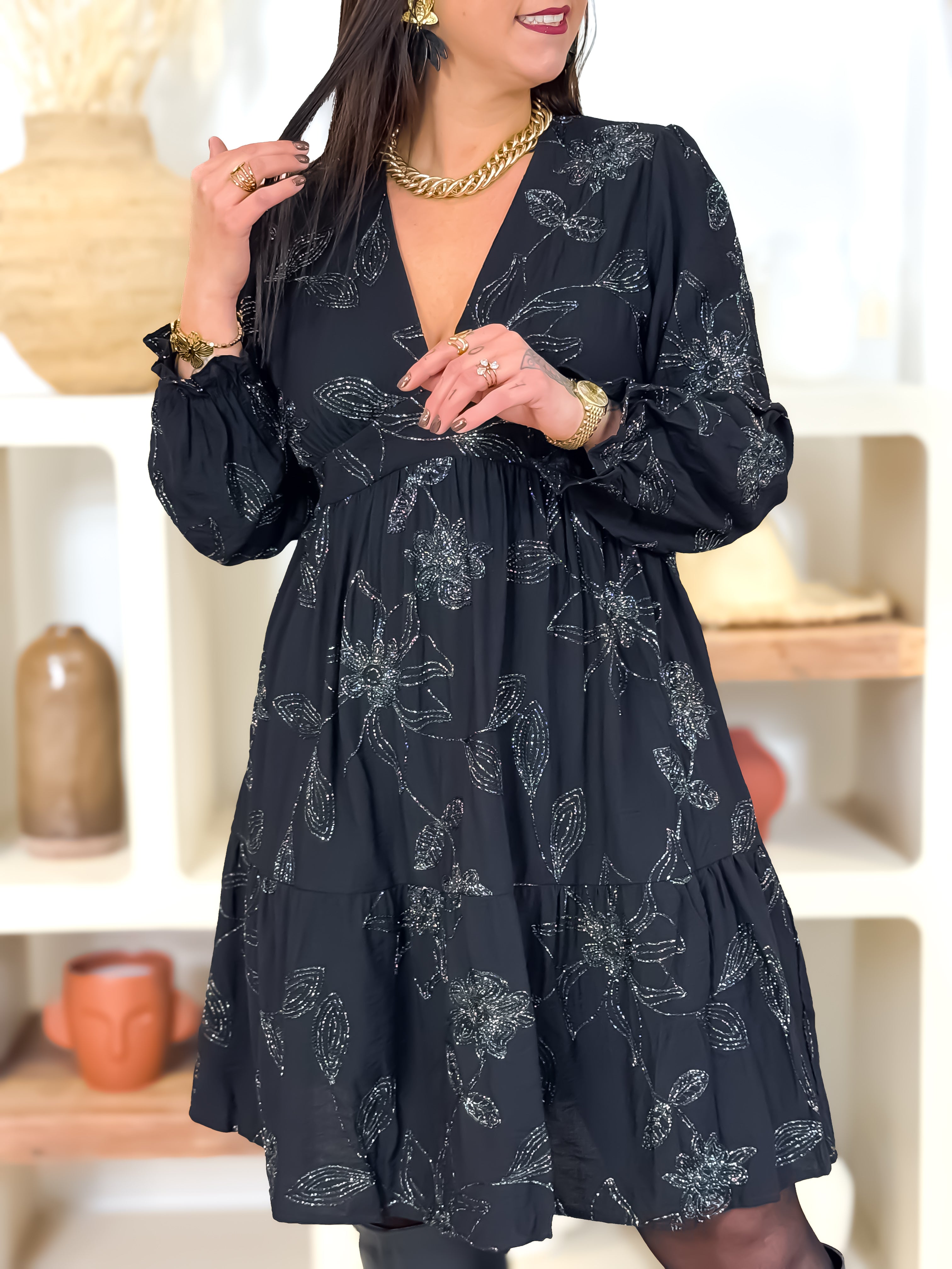 Robe Courte - Zoé - Noir & Argenté