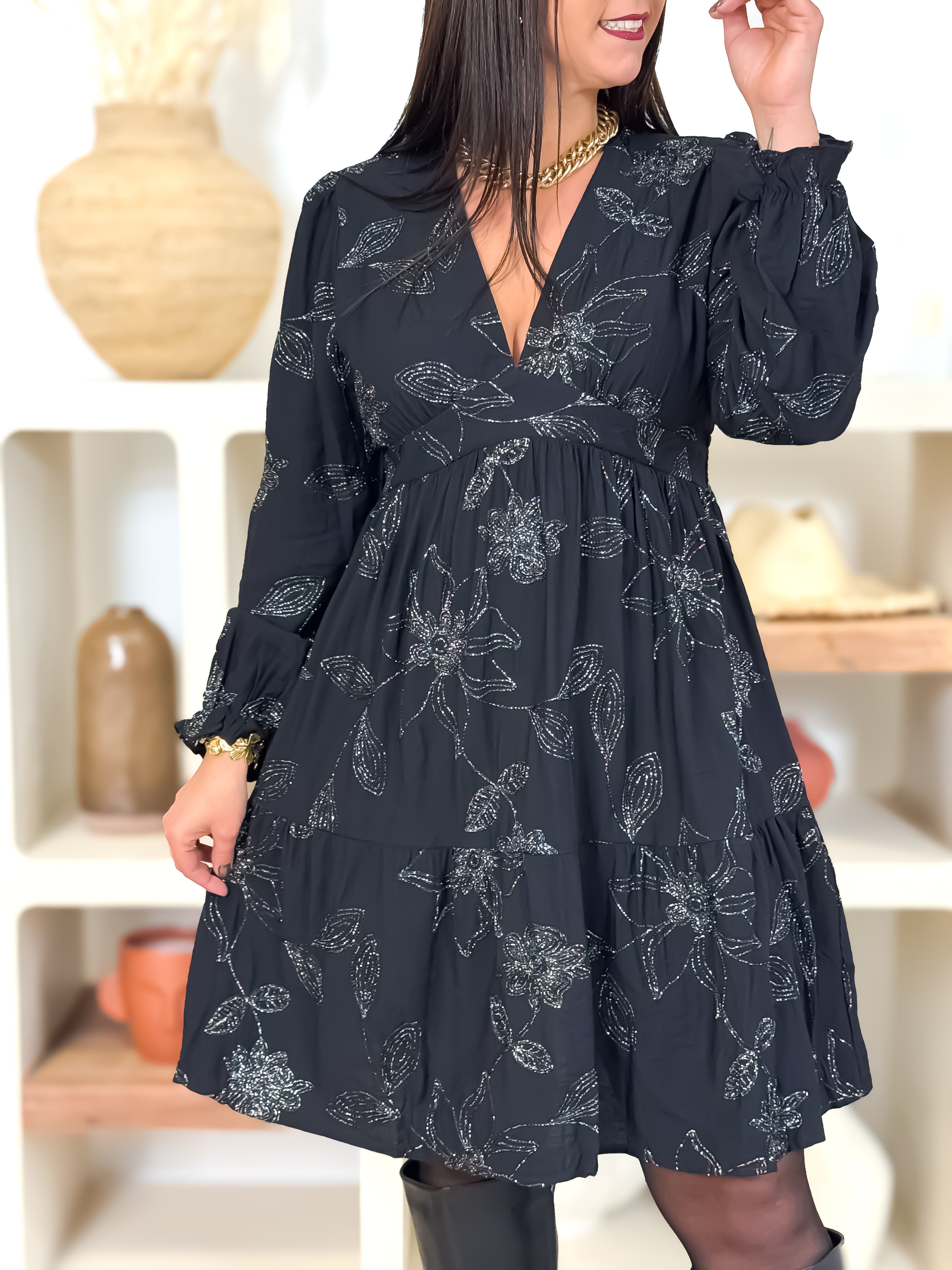 Robe Courte - Zoé - Noir & Argenté