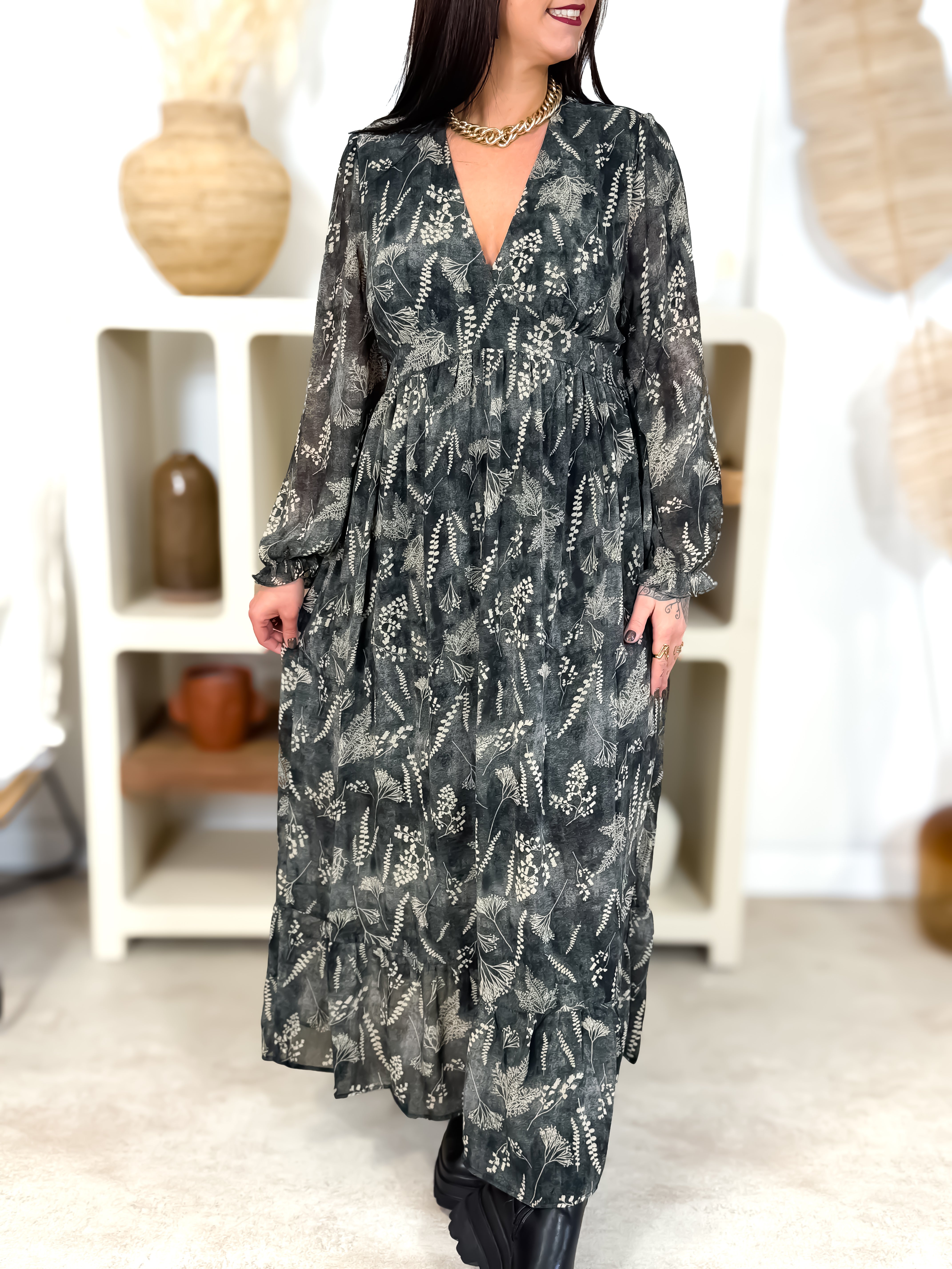 Robe Longue - Sandra - Beige & Noir